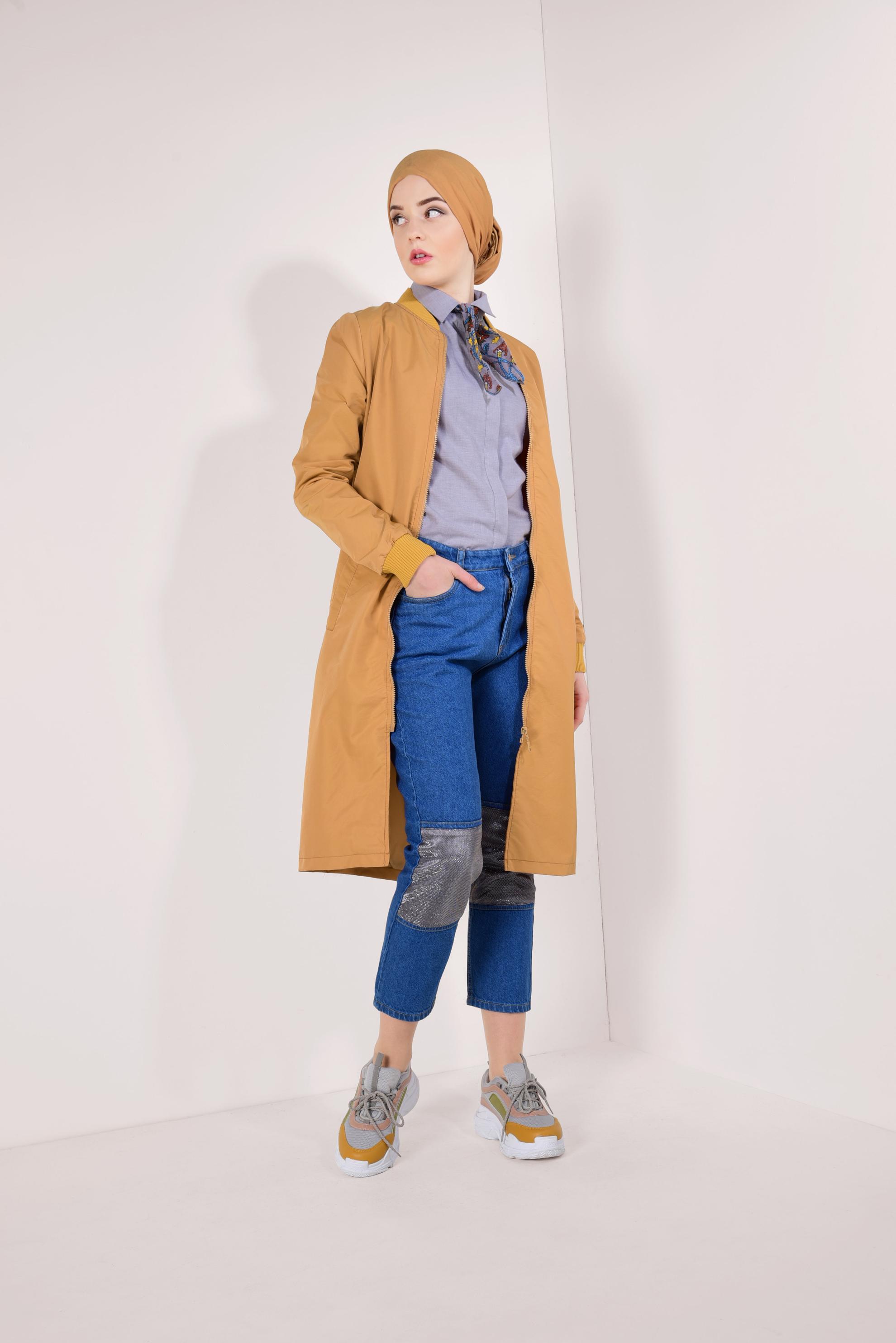 Hijab clothing YELLOW Sleeve Zipper Detail Jacket 4510 