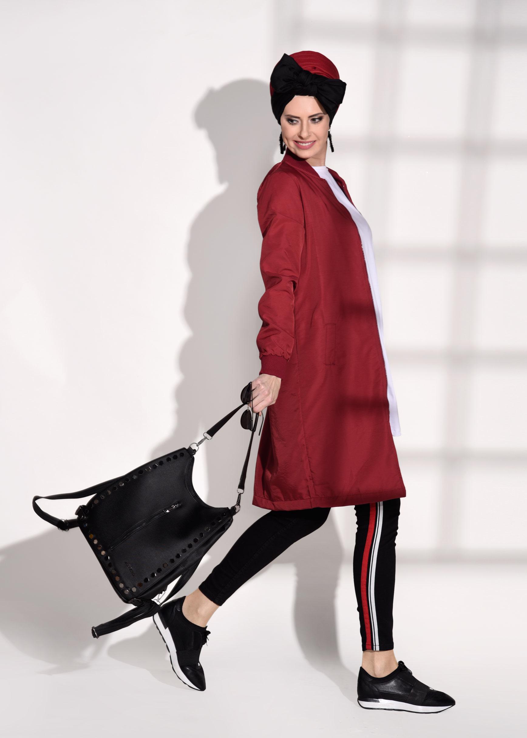 Tesettür giyim BORDO KOL KISMI FERMUAR DETAYLI GİY ÇIK 4510 