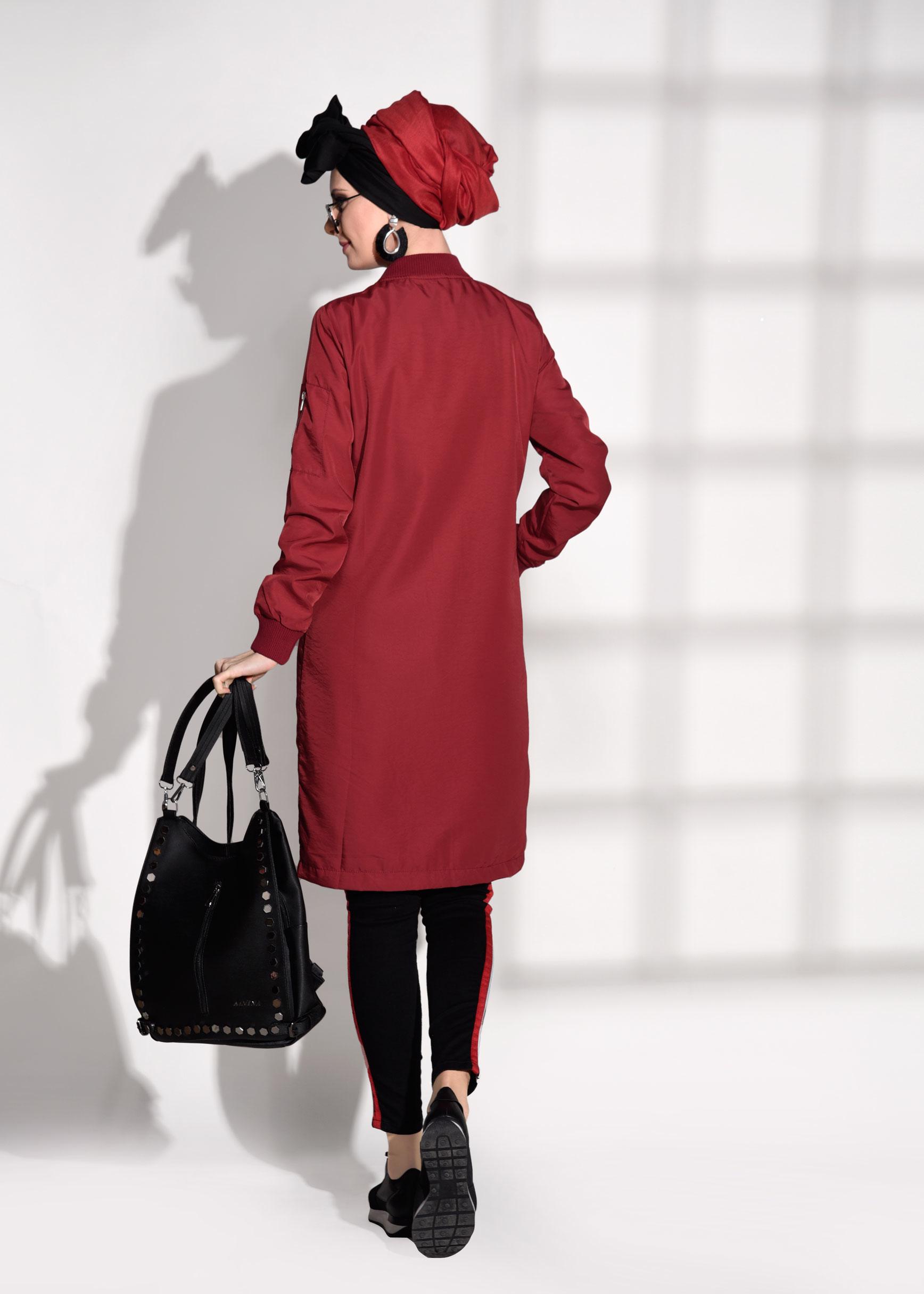 Tesettür giyim BORDO KOL KISMI FERMUAR DETAYLI GİY ÇIK 4510 