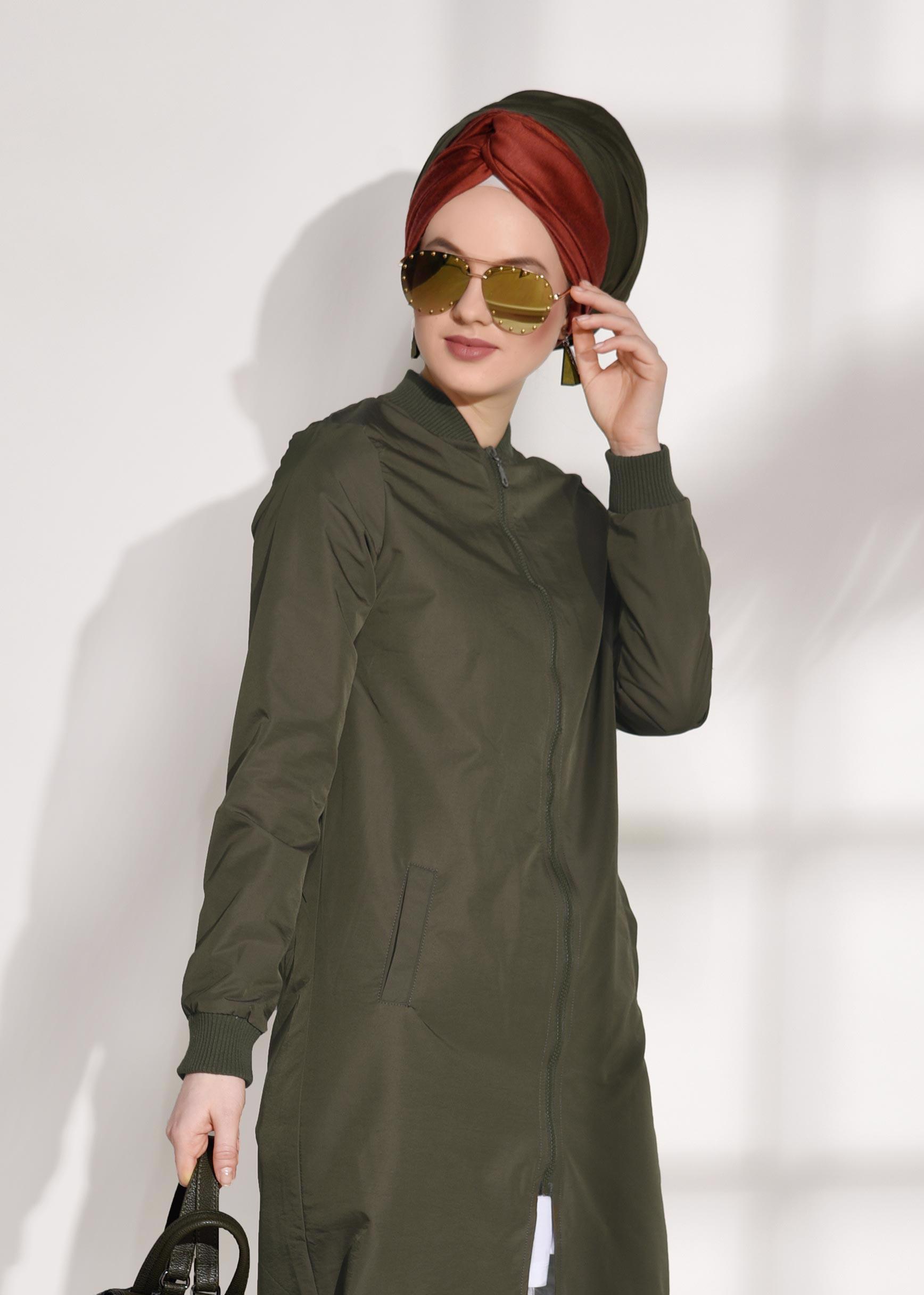Hijab clothing KHAKI Sleeve Zipper Detail Jacket 4510 