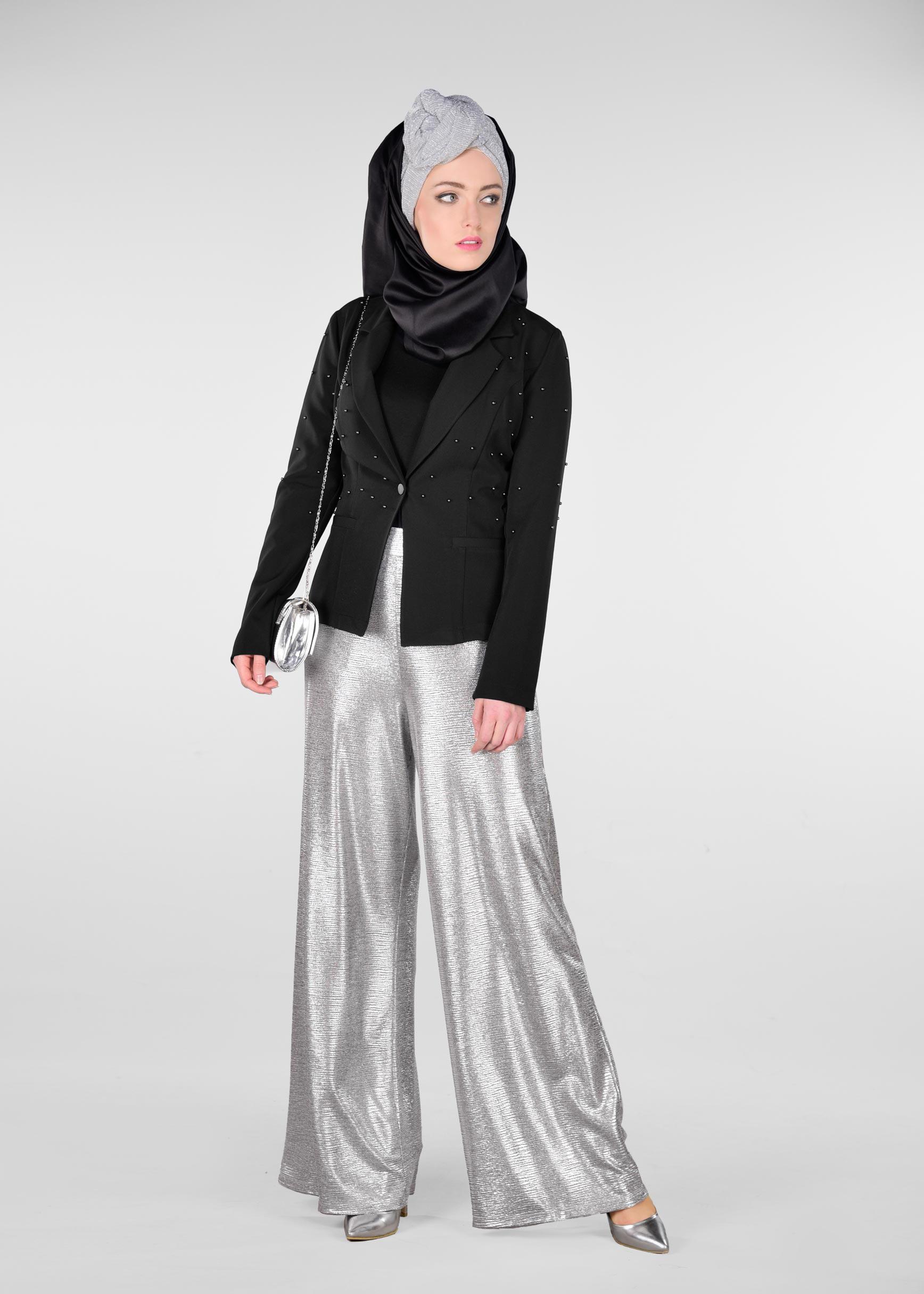 Tesettür giyim SİYAH BONCUKLU BLAZER CEKET 4978