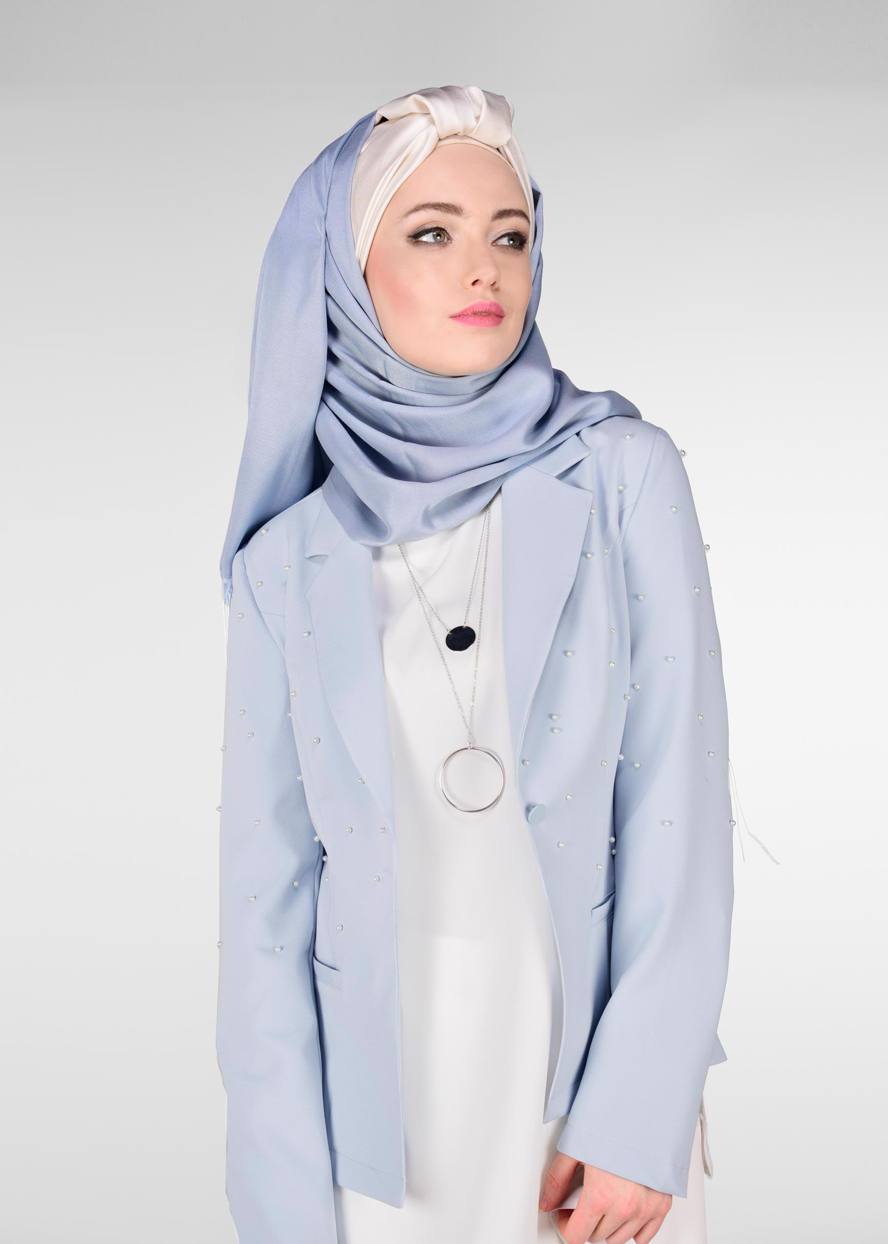 Tesettür giyim MAVİ BONCUKLU BLAZER CEKET 4978