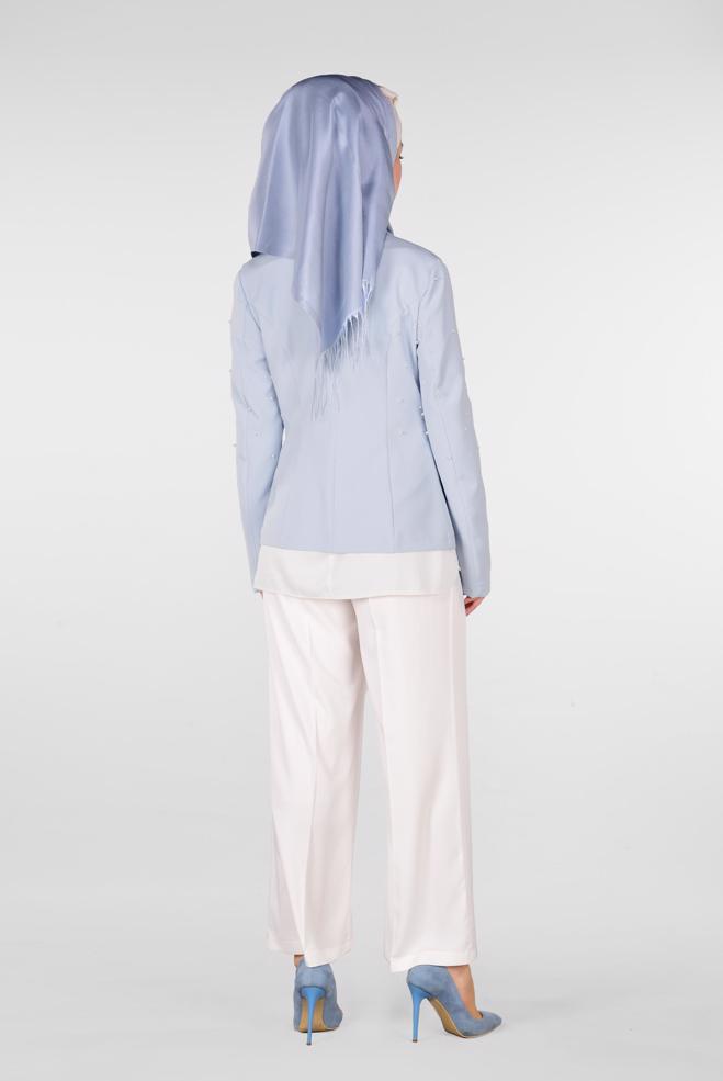 Tesettür giyim MAVİ BONCUKLU BLAZER CEKET 4978 - ALVİNA