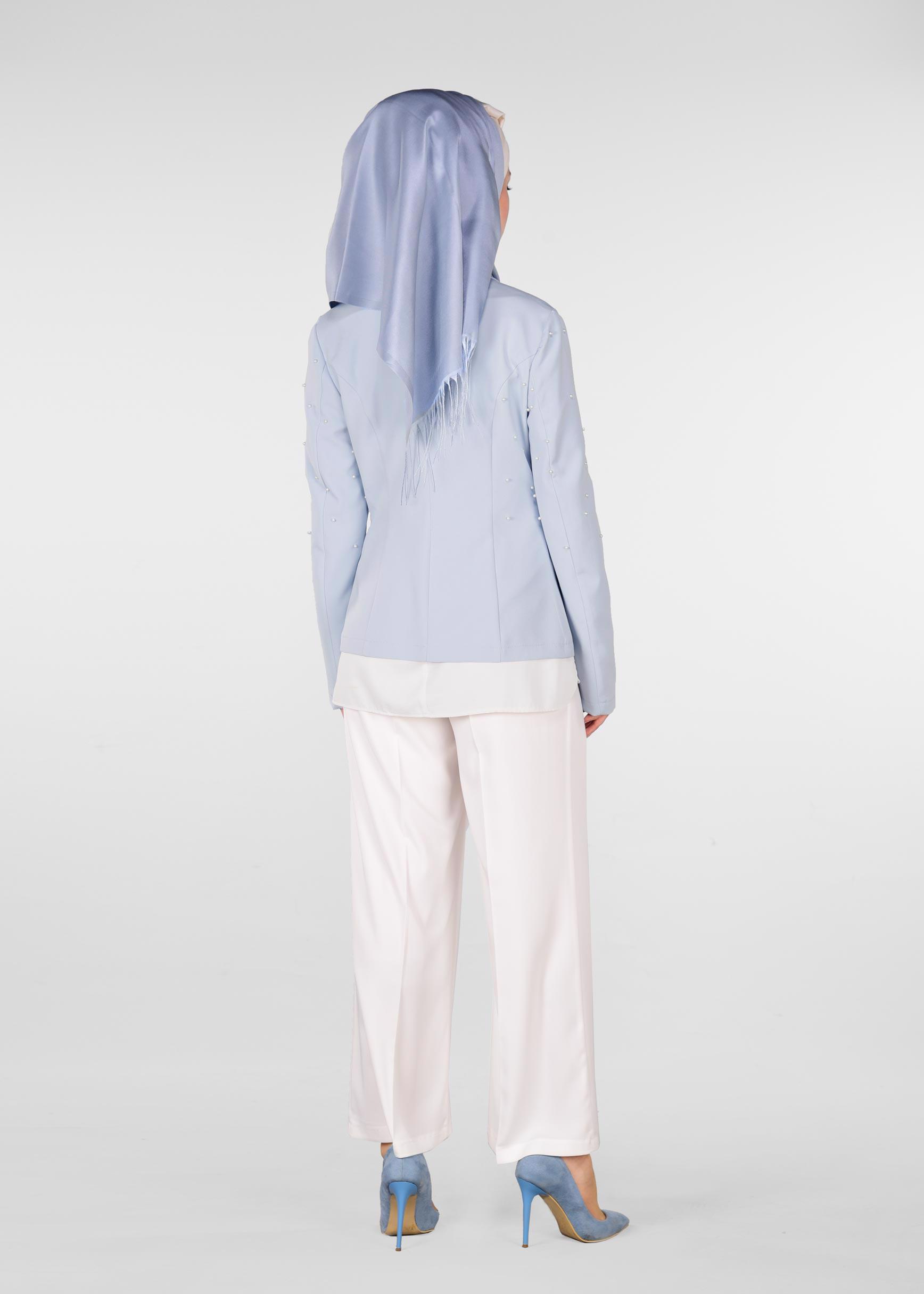 Tesettür giyim MAVİ BONCUKLU BLAZER CEKET 4978