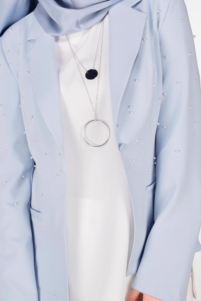 Tesettür giyim MAVİ BONCUKLU BLAZER CEKET 4978 - ALVİNA