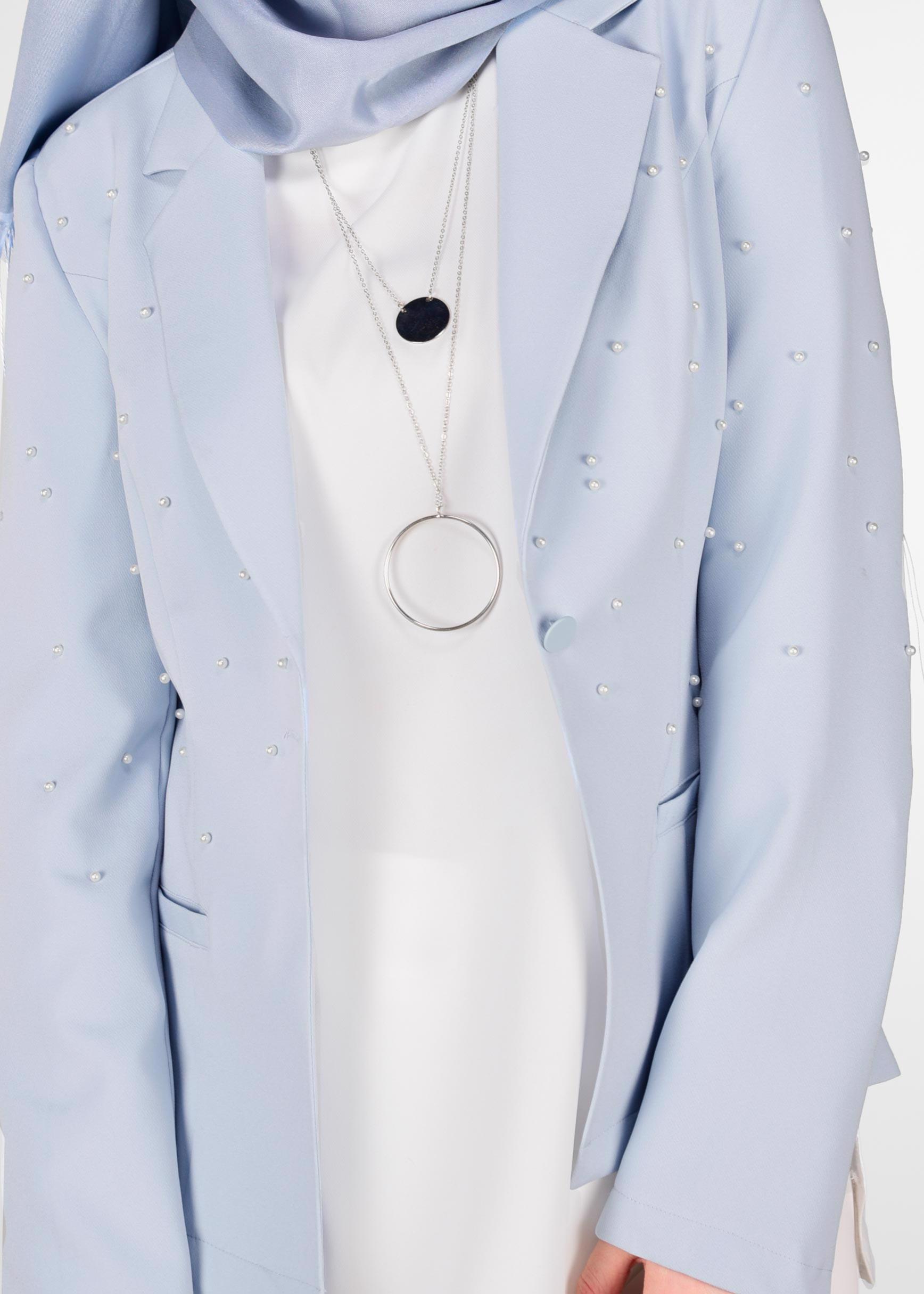 Tesettür giyim MAVİ BONCUKLU BLAZER CEKET 4978