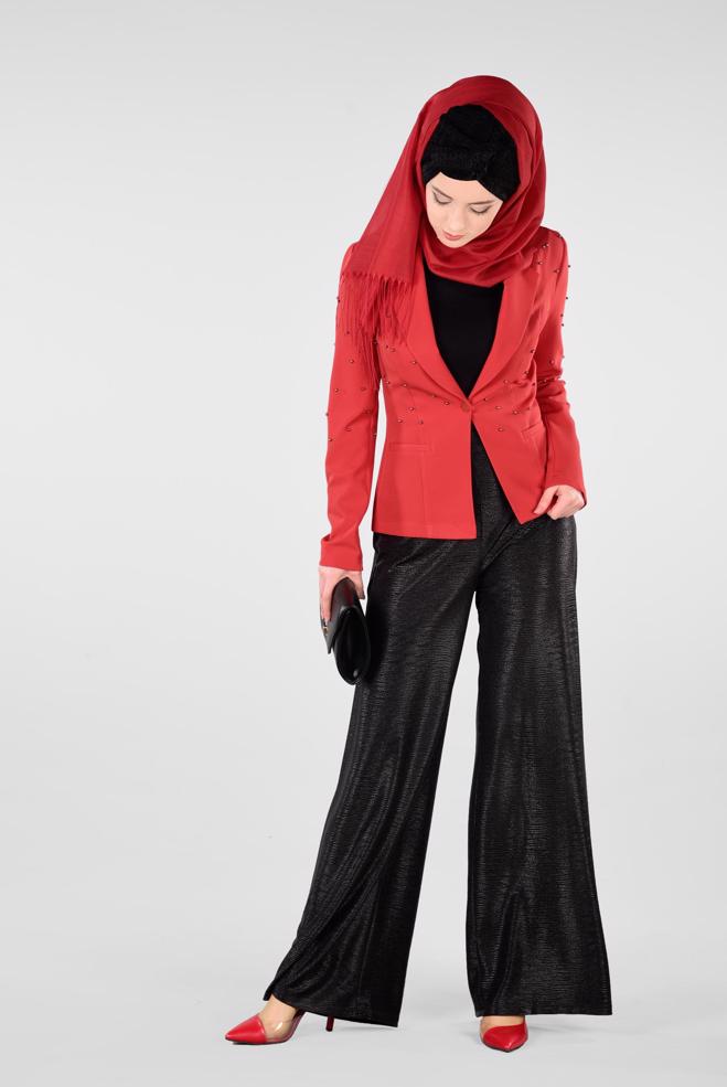 Tesettür giyim KIRMIZI BONCUKLU BLAZER CEKET 4978 - ALVİNA