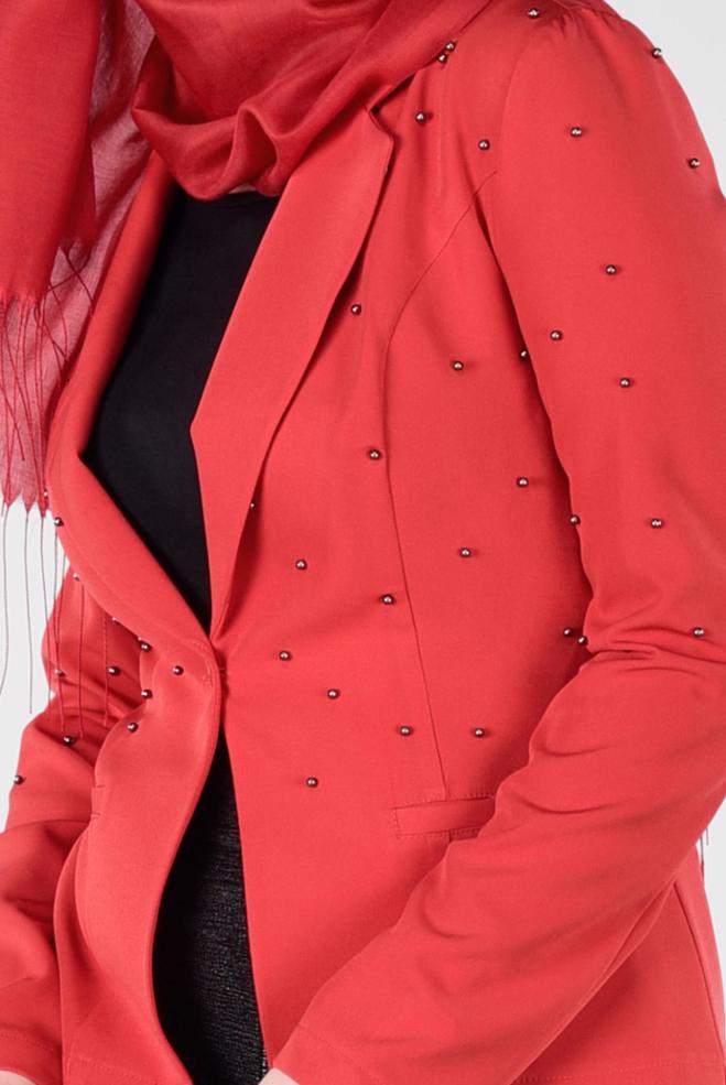 Tesettür giyim KIRMIZI BONCUKLU BLAZER CEKET 4978 - ALVİNA
