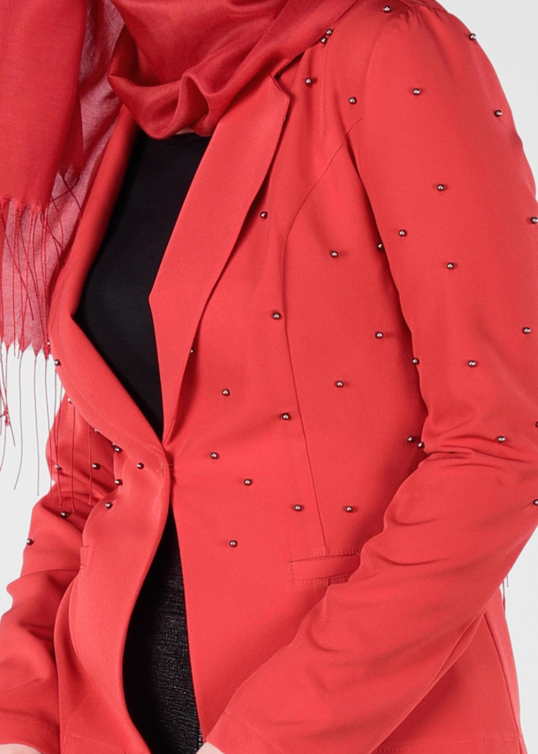 Tesettür giyim KIRMIZI BONCUKLU BLAZER CEKET 4978