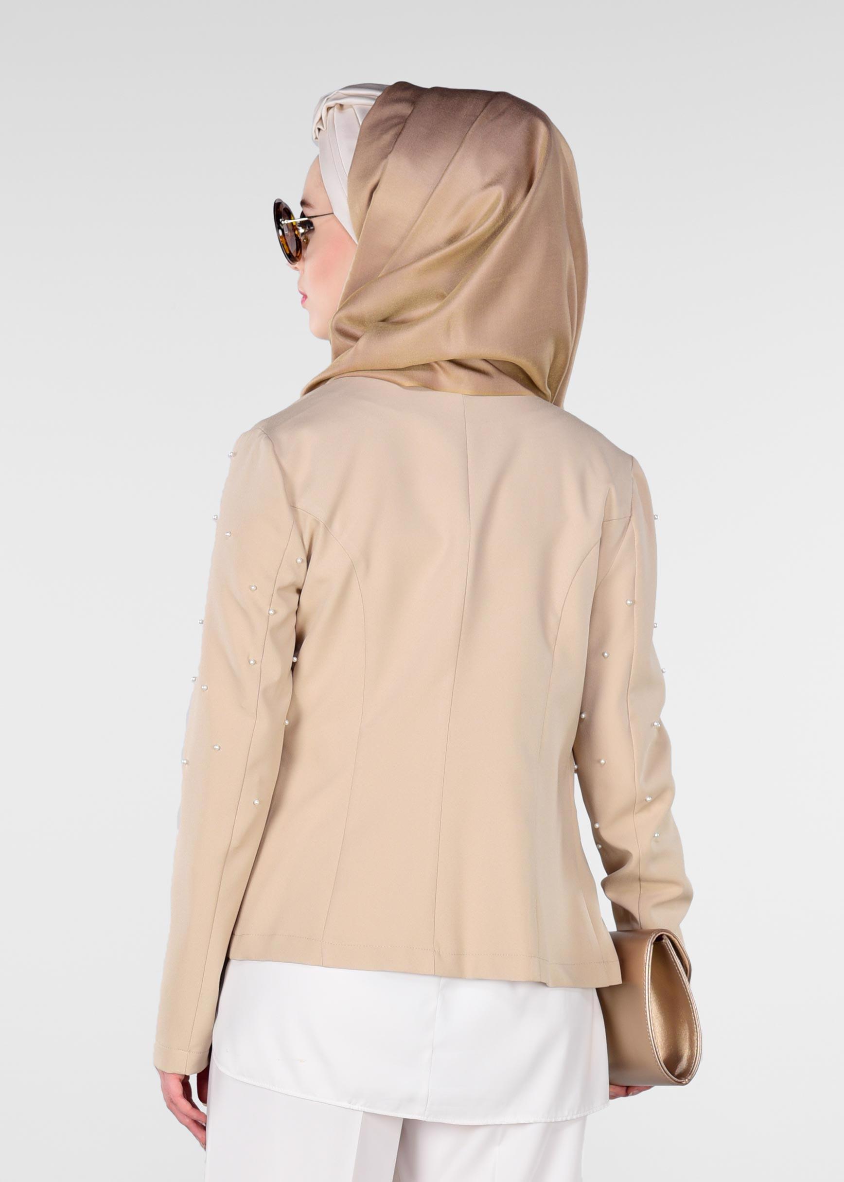 Tesettür giyim BEJ BONCUKLU BLAZER CEKET 4978