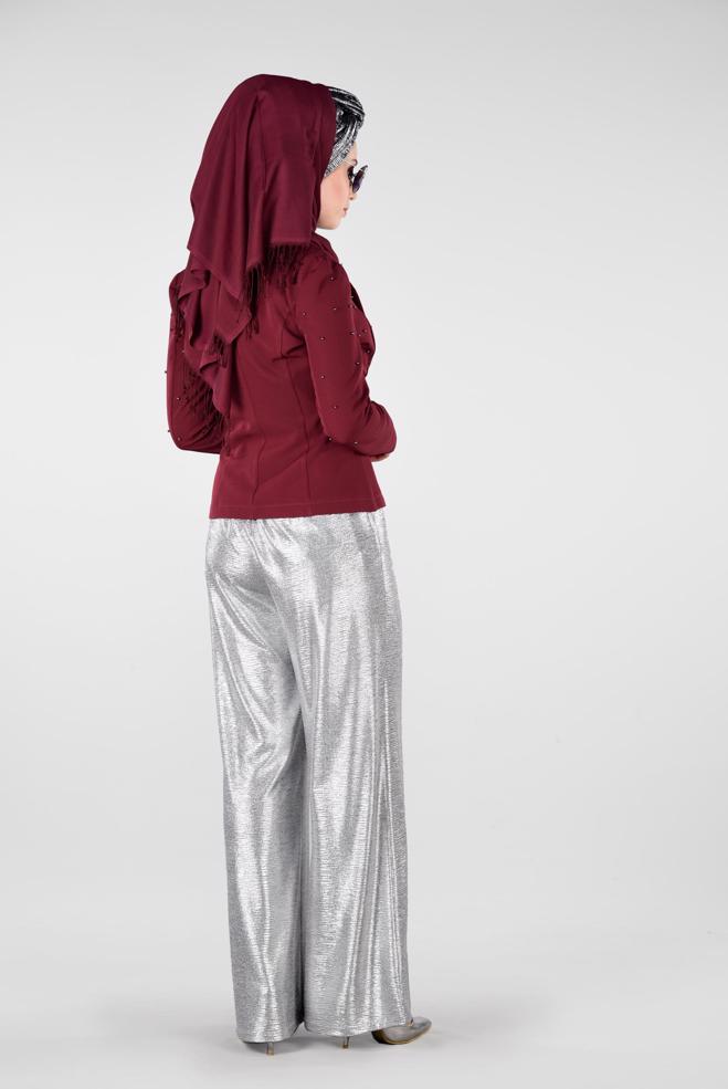 Hijab clothing CLARET RED Beaded Blazer Jacket 4978 - ALVİNA