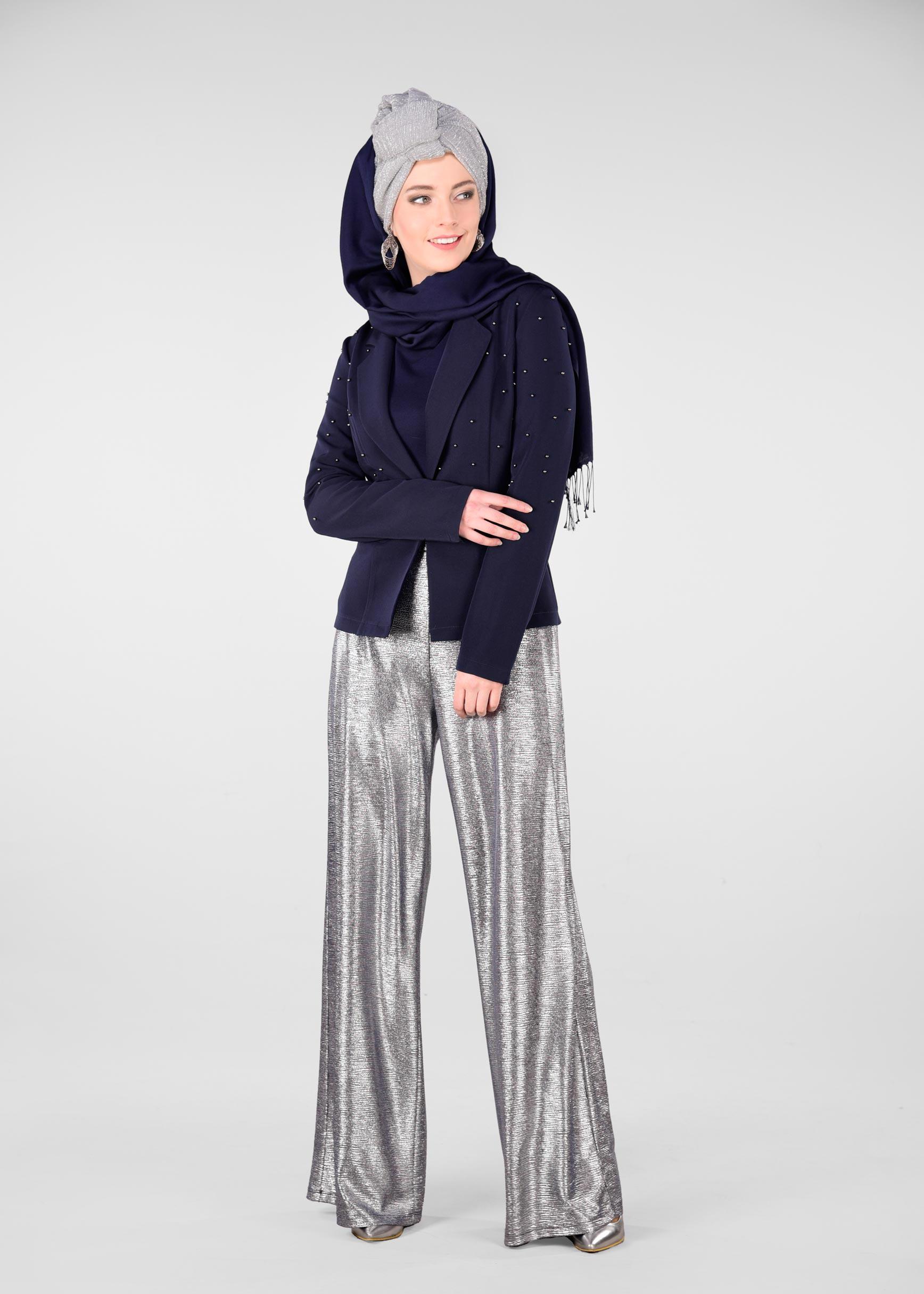Hijab clothing NAVY BLUE Beaded Blazer Jacket 4978