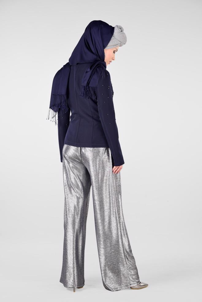 Hijab clothing NAVY BLUE Beaded Blazer Jacket 4978 - ALVİNA
