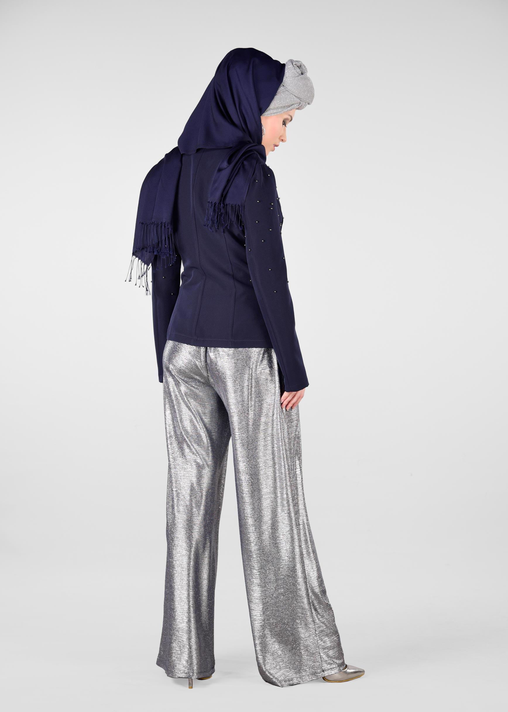 Hijab clothing NAVY BLUE Beaded Blazer Jacket 4978