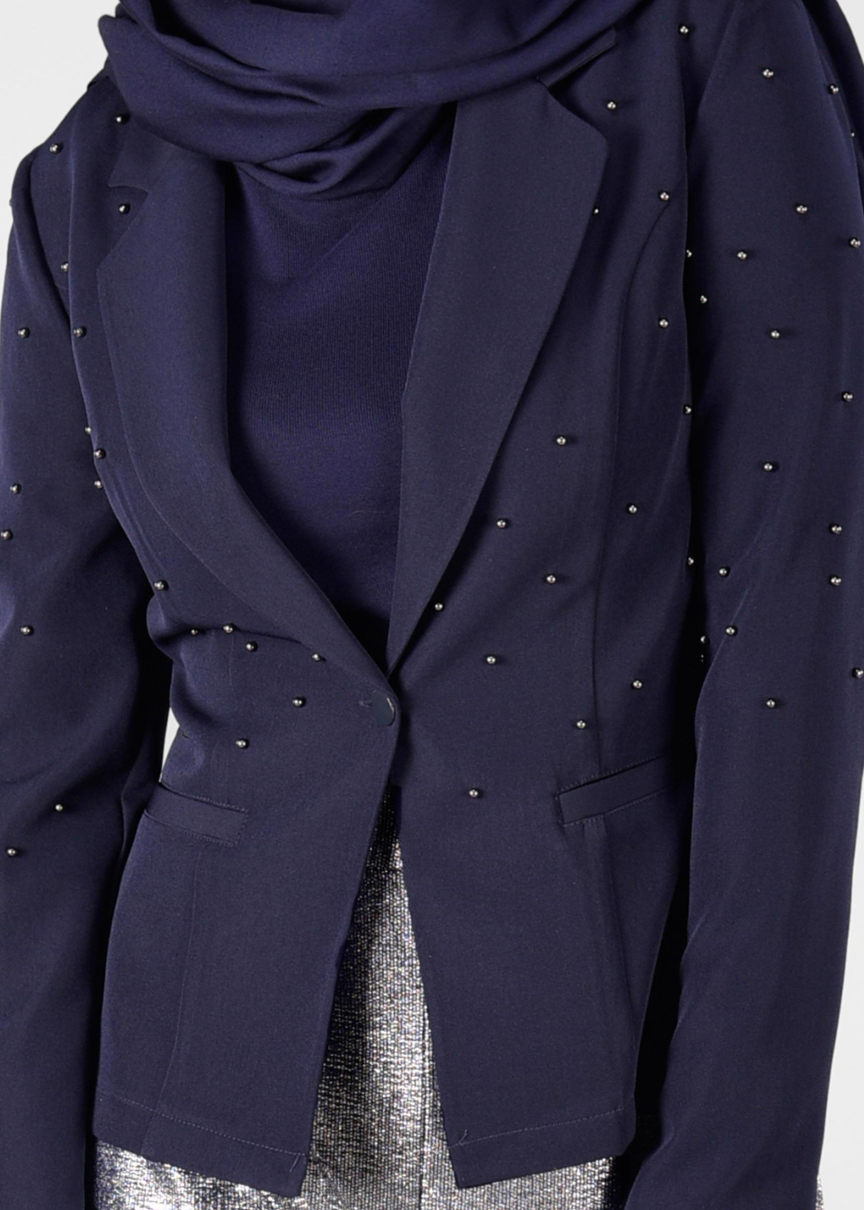 Hijab clothing NAVY BLUE Beaded Blazer Jacket 4978