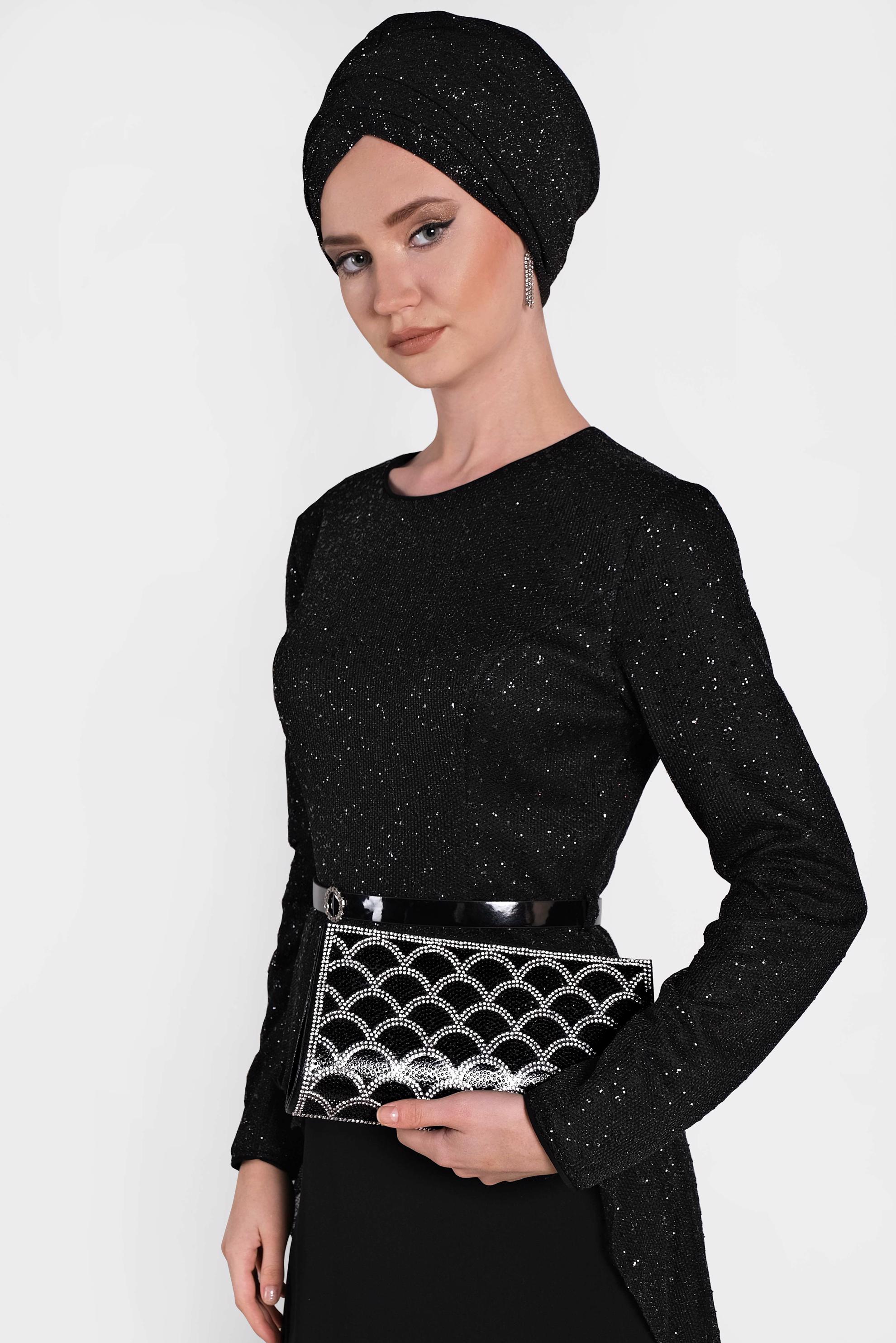 Tesettür giyim SİYAH ALVİNA TAŞ DETAYLI ABİYE ÇANTA 457 