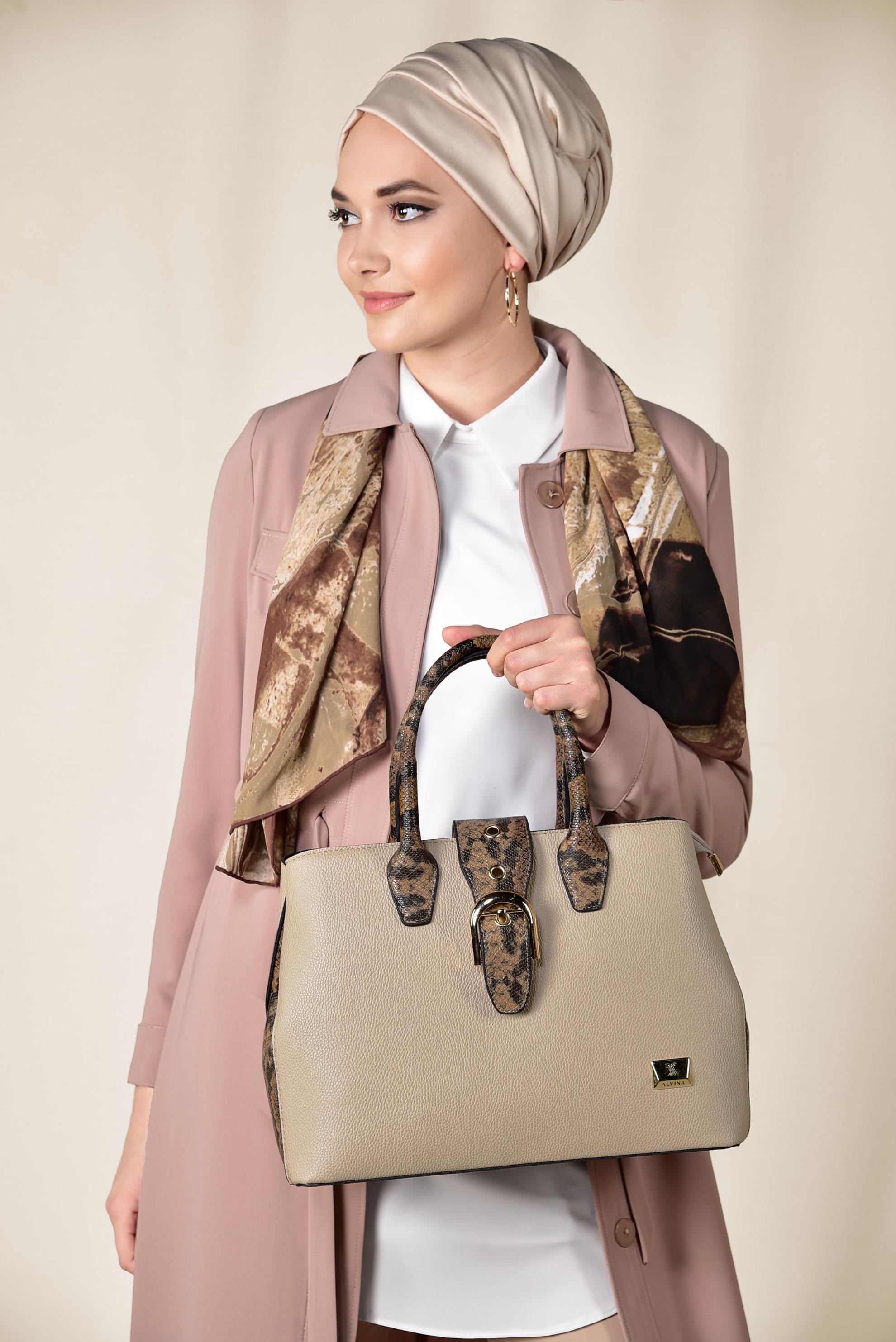 Tesettür giyim VİZON KEMER DETAYLI ÇANTA 7072 