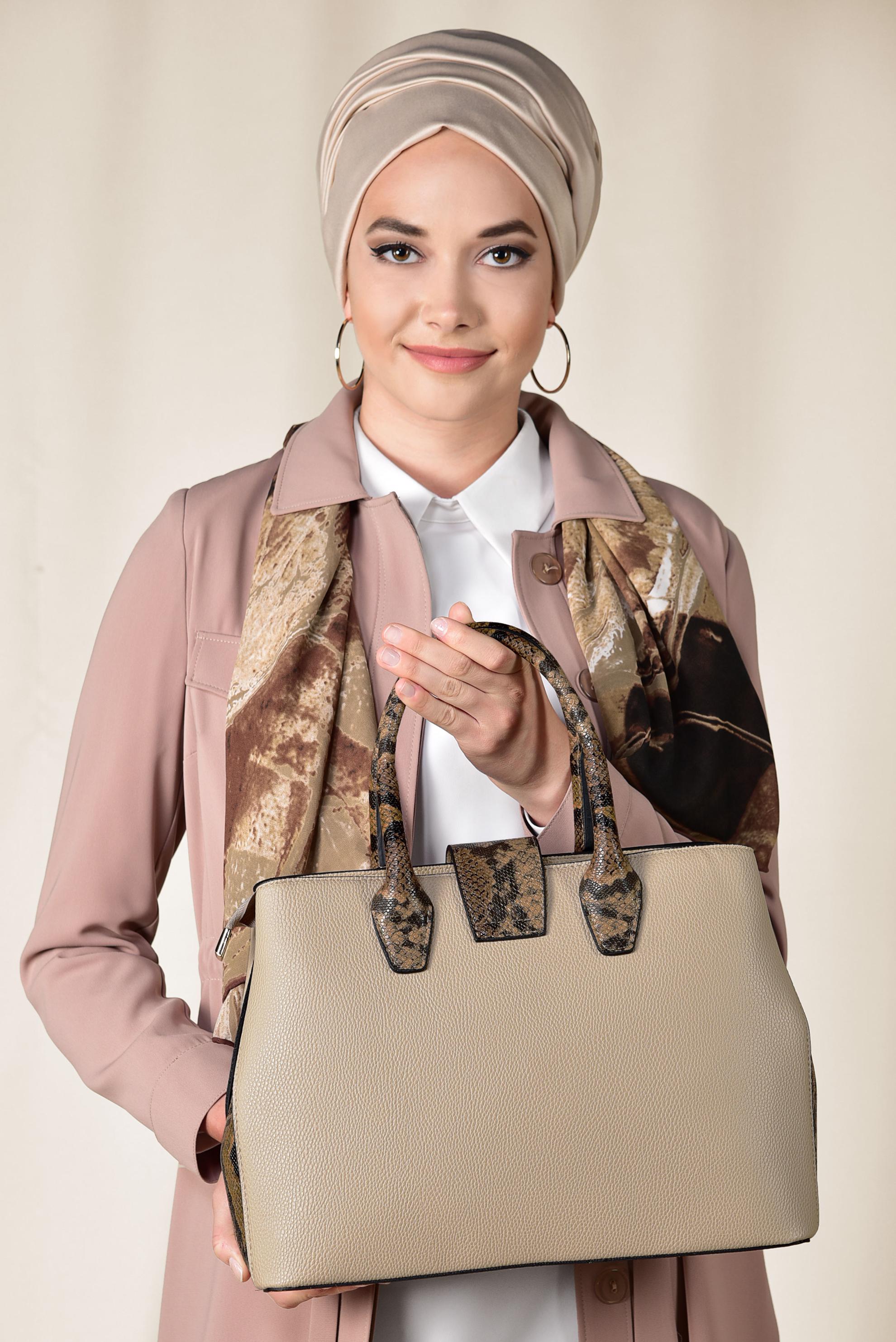 Tesettür giyim VİZON KEMER DETAYLI ÇANTA 7072 