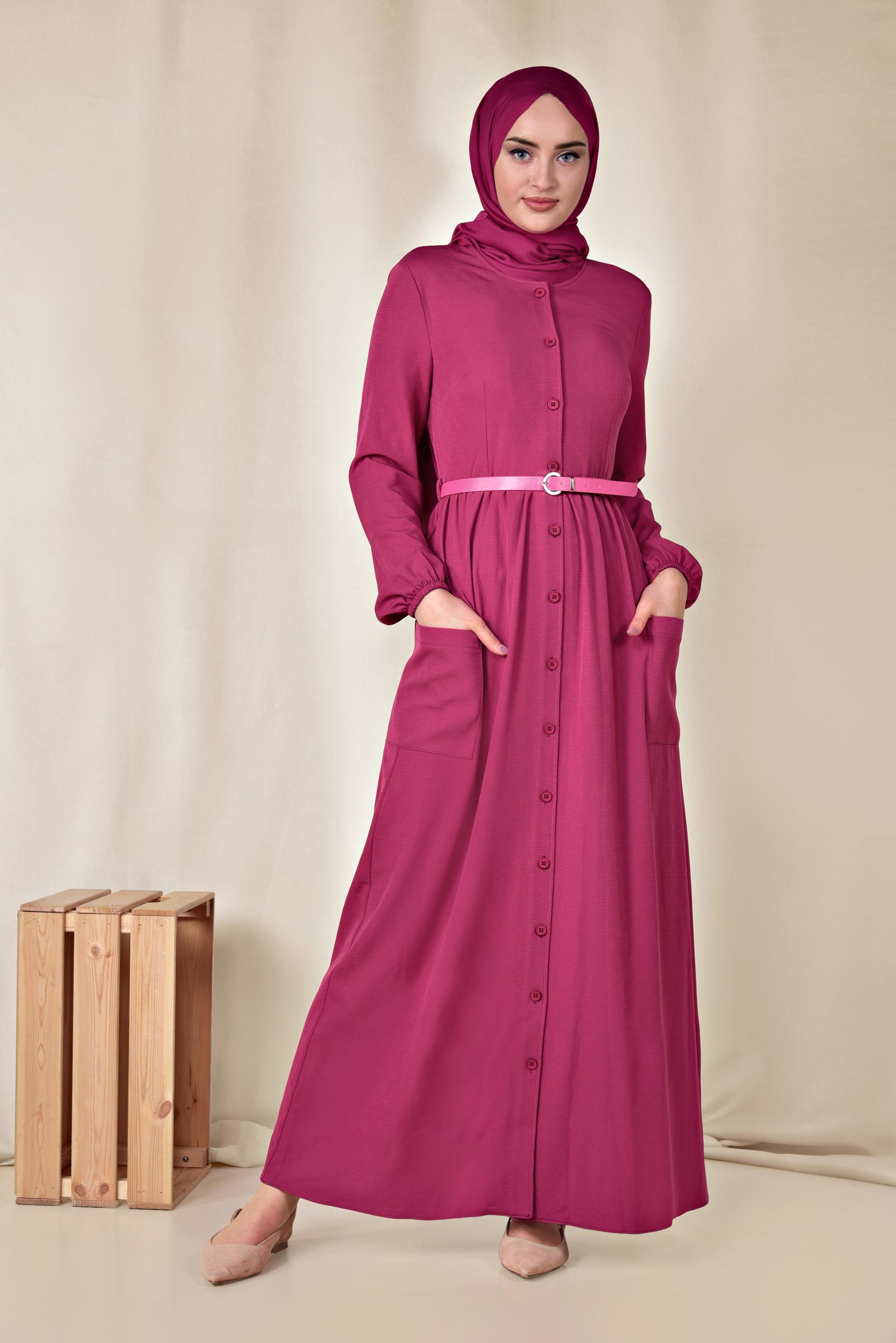 Hijab clothing FUCHSIA BUTTONED DRESS 4088