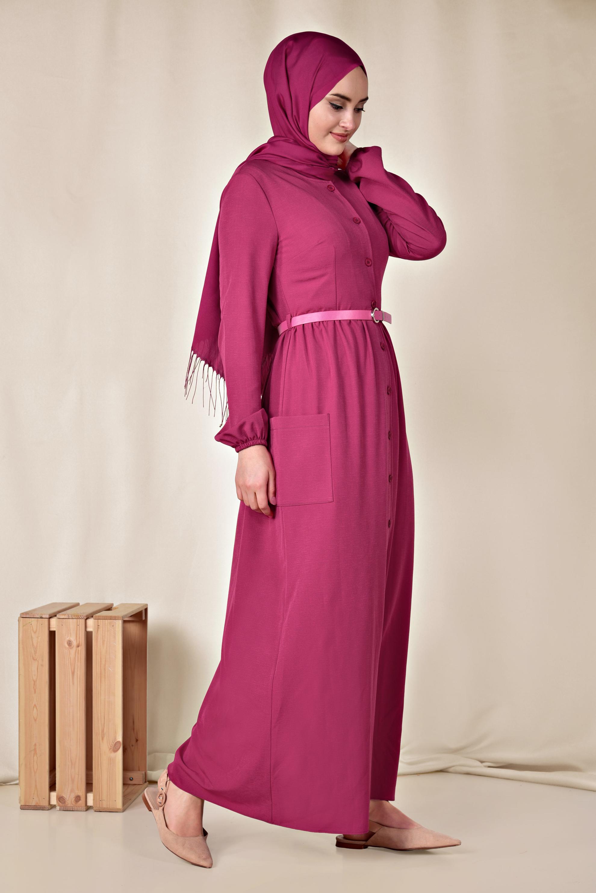 Hijab clothing FUCHSIA BUTTONED DRESS 4088