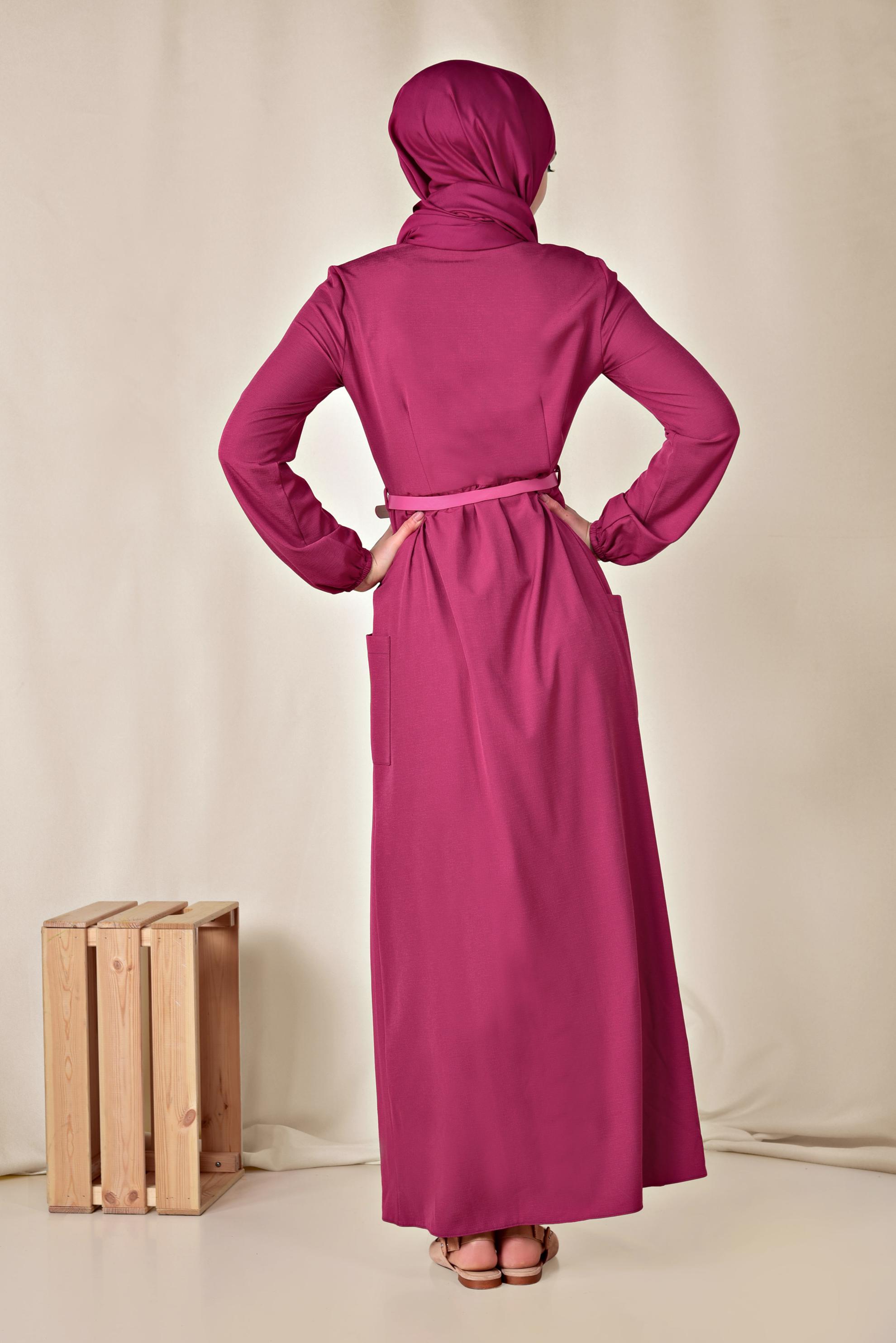 Hijab clothing FUCHSIA BUTTONED DRESS 4088