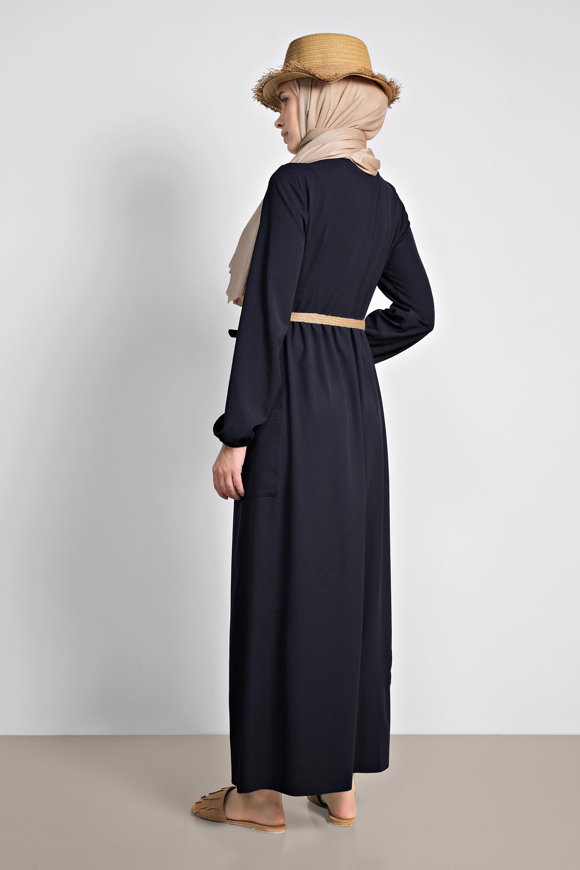 Tesettür giyim LACİVERT DÜĞMELİ ELBİSE 4088