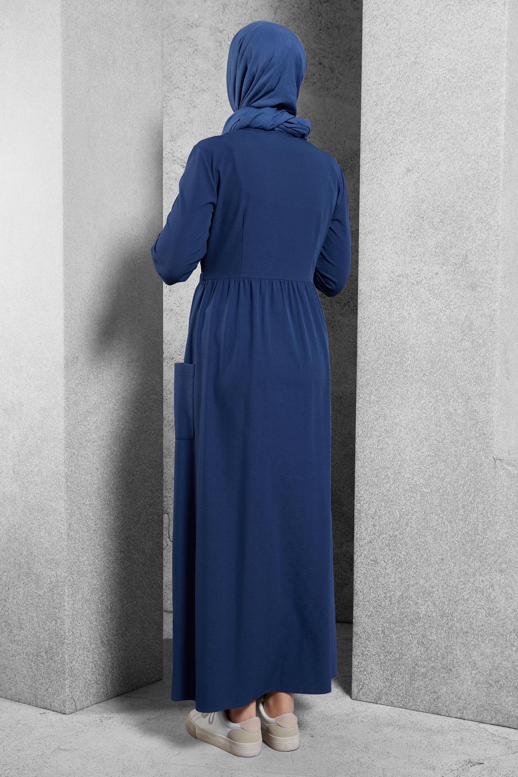 Tesettür giyim LACİVERT DÜĞMELİ ELBİSE 4088