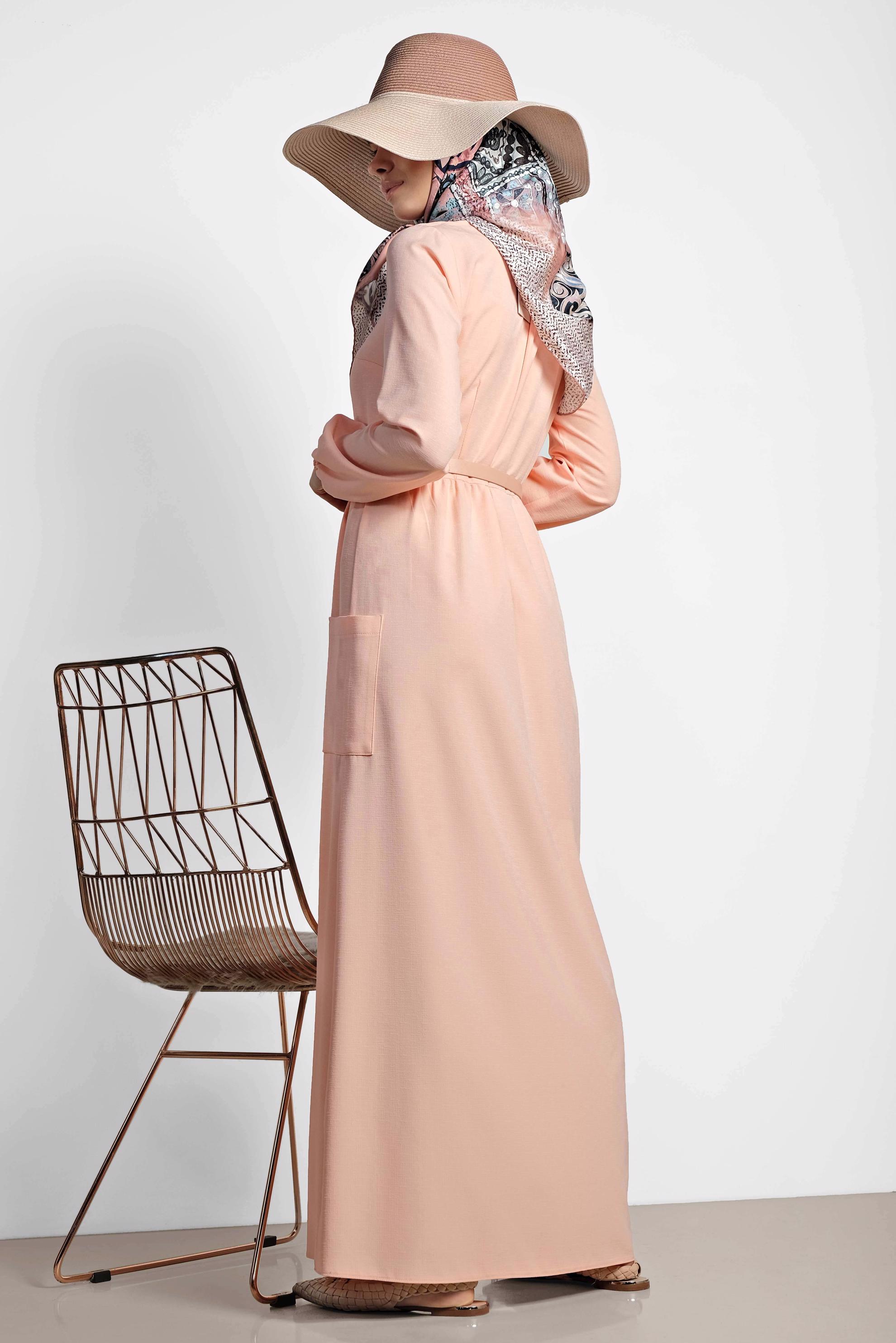 Tesettür giyim PUDRA DÜĞMELİ ELBİSE 4088