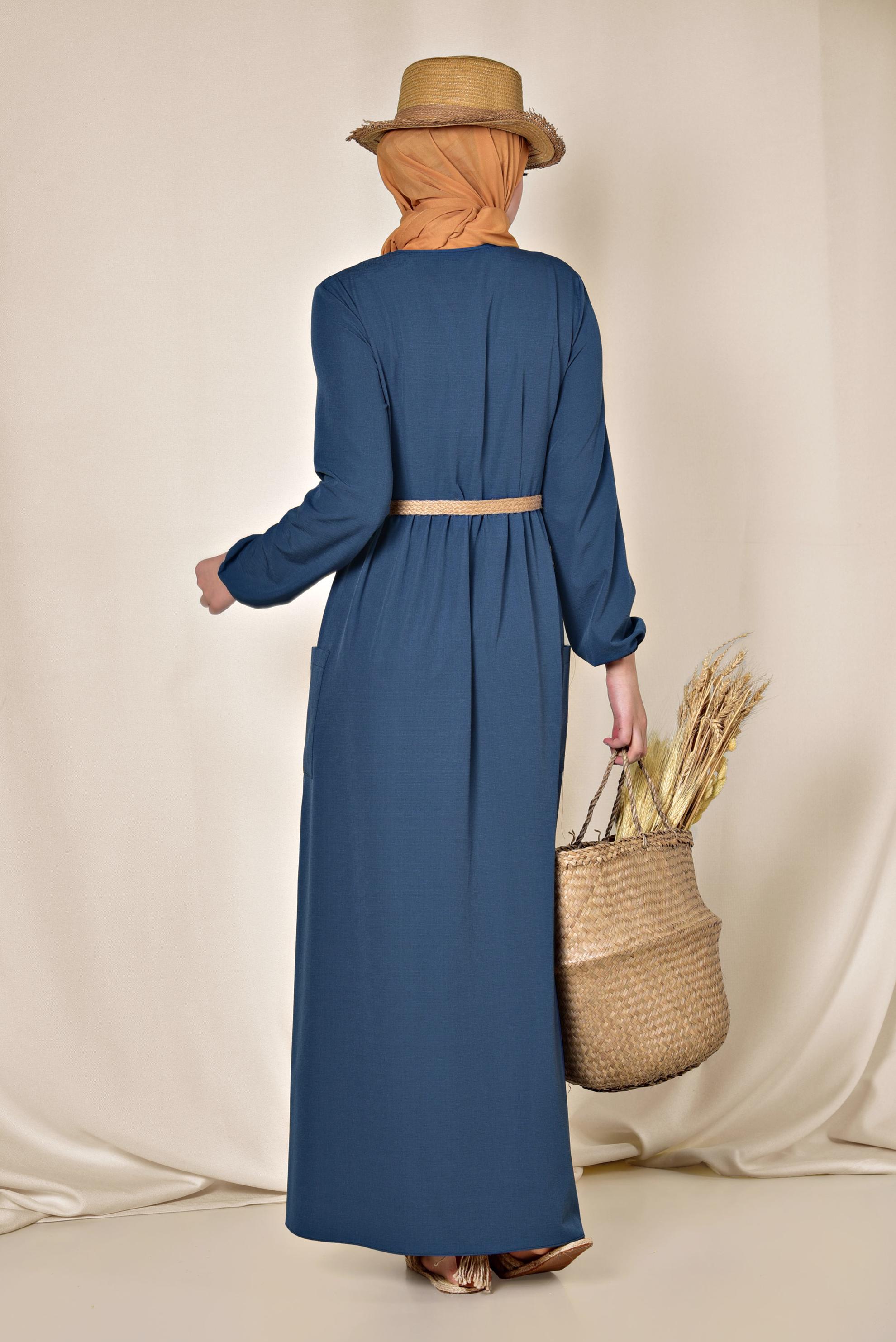 Tesettür giyim LACİVERT DÜĞMELİ ELBİSE 4088