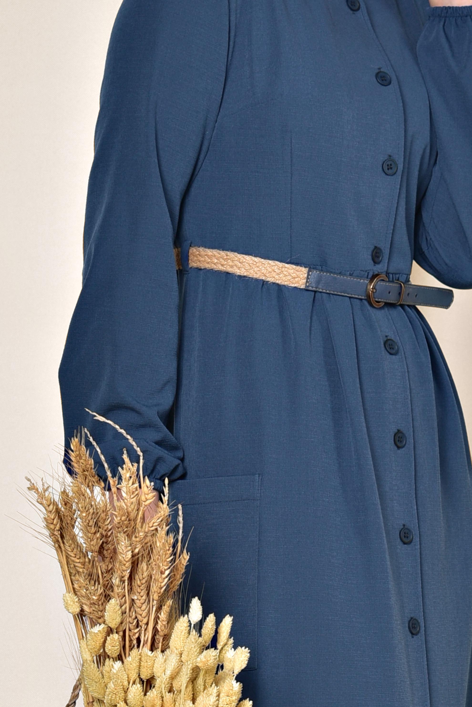 Tesettür giyim LACİVERT DÜĞMELİ ELBİSE 4088