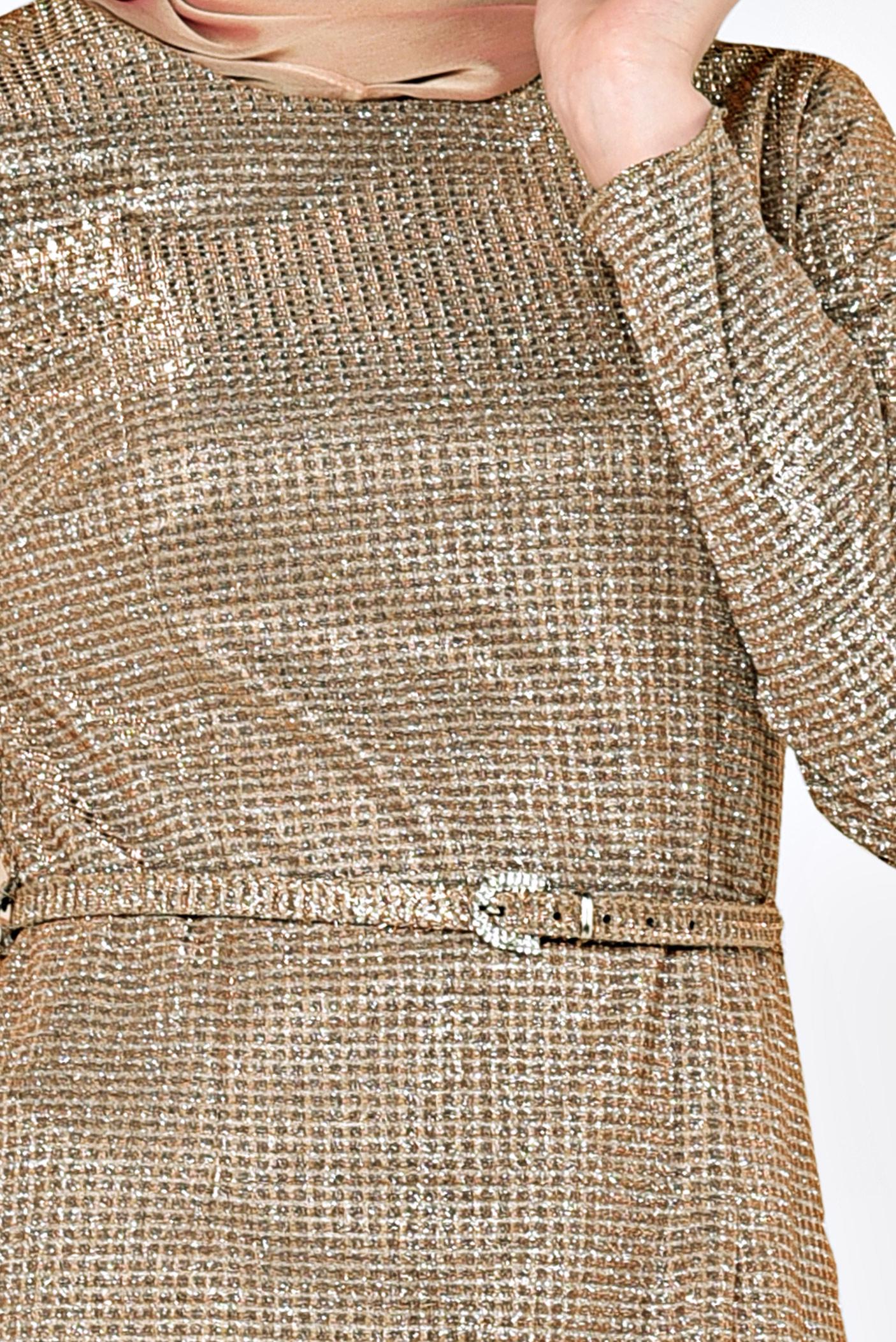 Tesettür giyim BAKIR / BRONZ SİMLİ KEMERLİ ELBİSE 4101