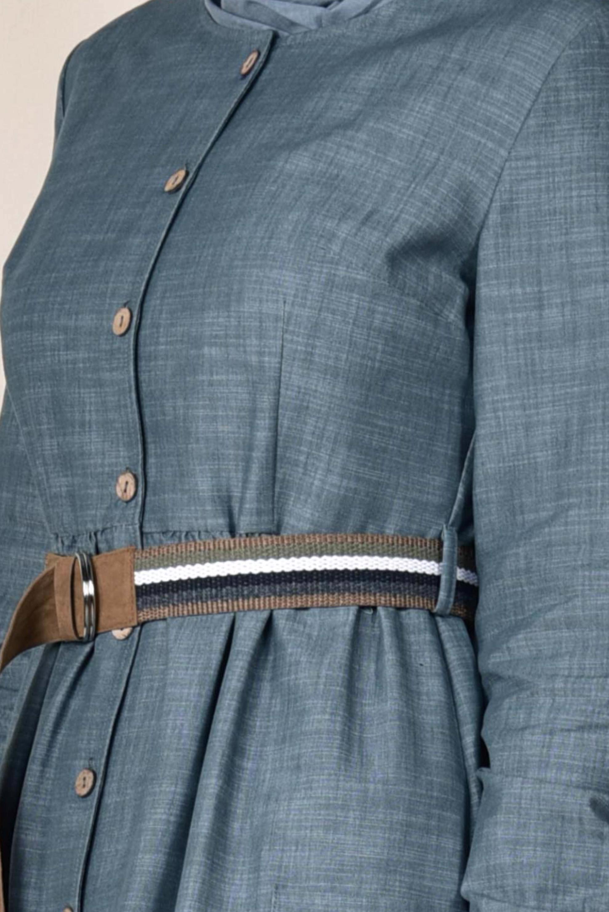 Tesettür giyim LACİVERT KEMERLİ DENİM ELBİSE 4129