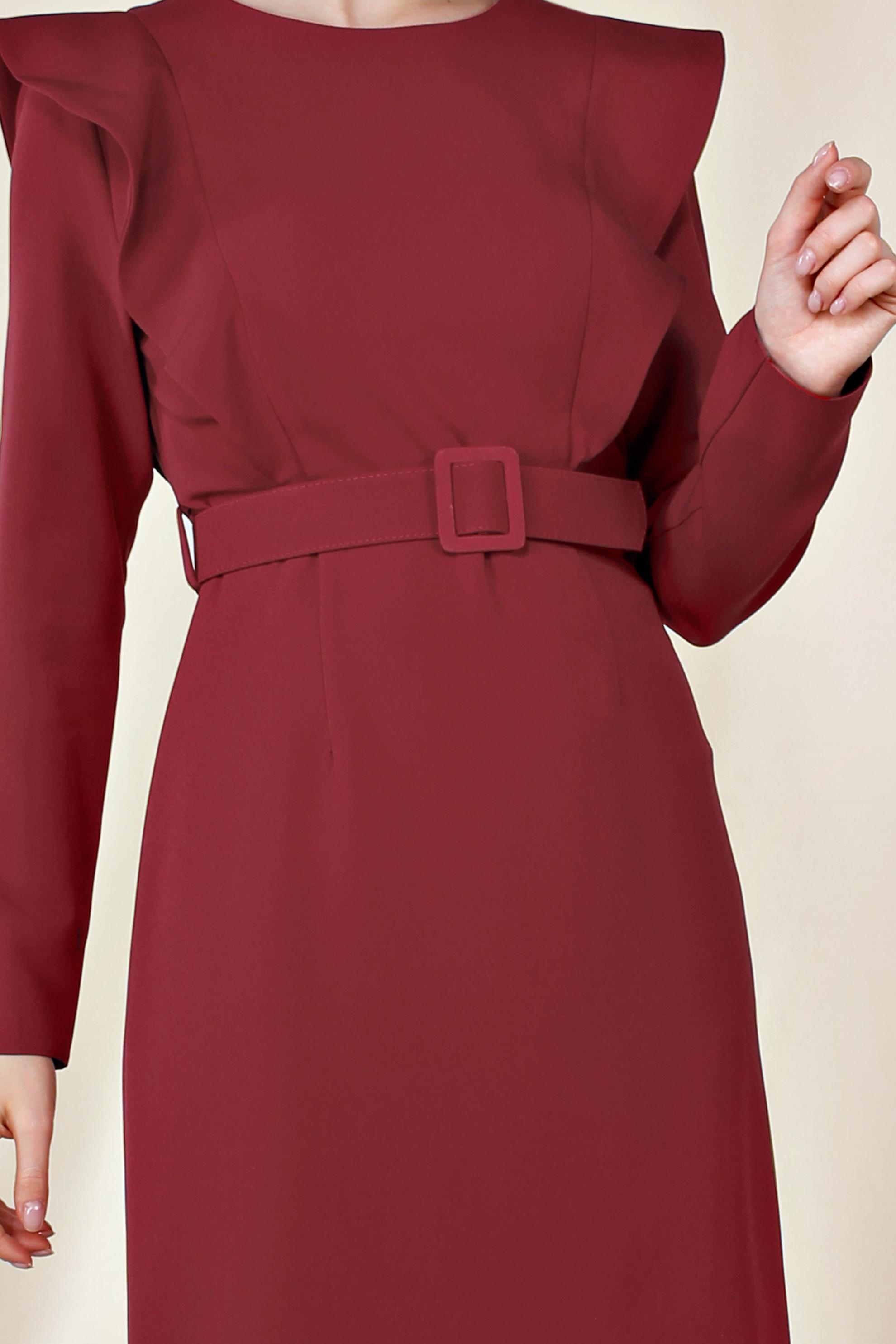 Tesettür giyim KIRMIZI FIRFIR DETAYLI ELBİSE 4222