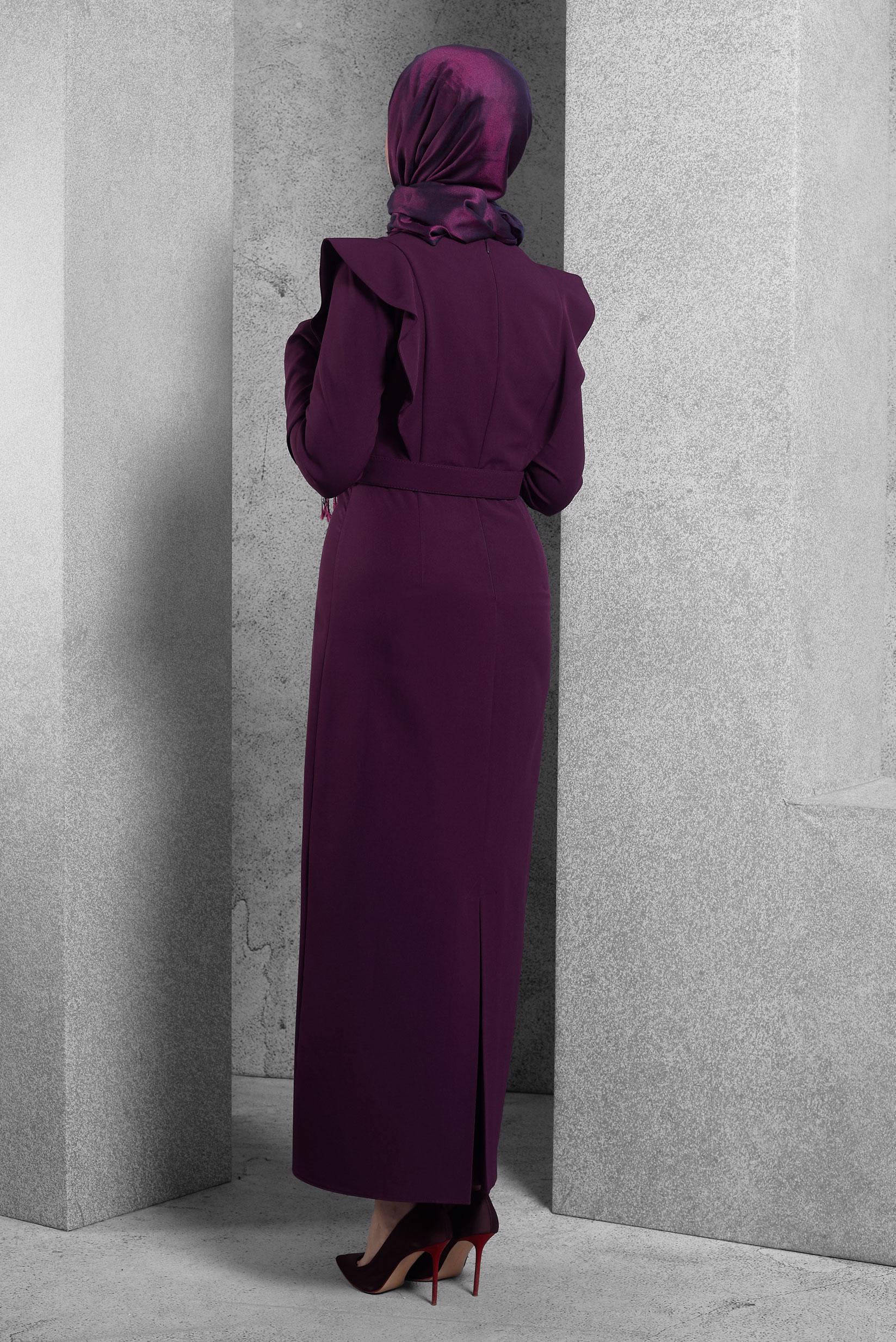 Tesettür giyim MOR FIRFIR DETAYLI ELBİSE 4222