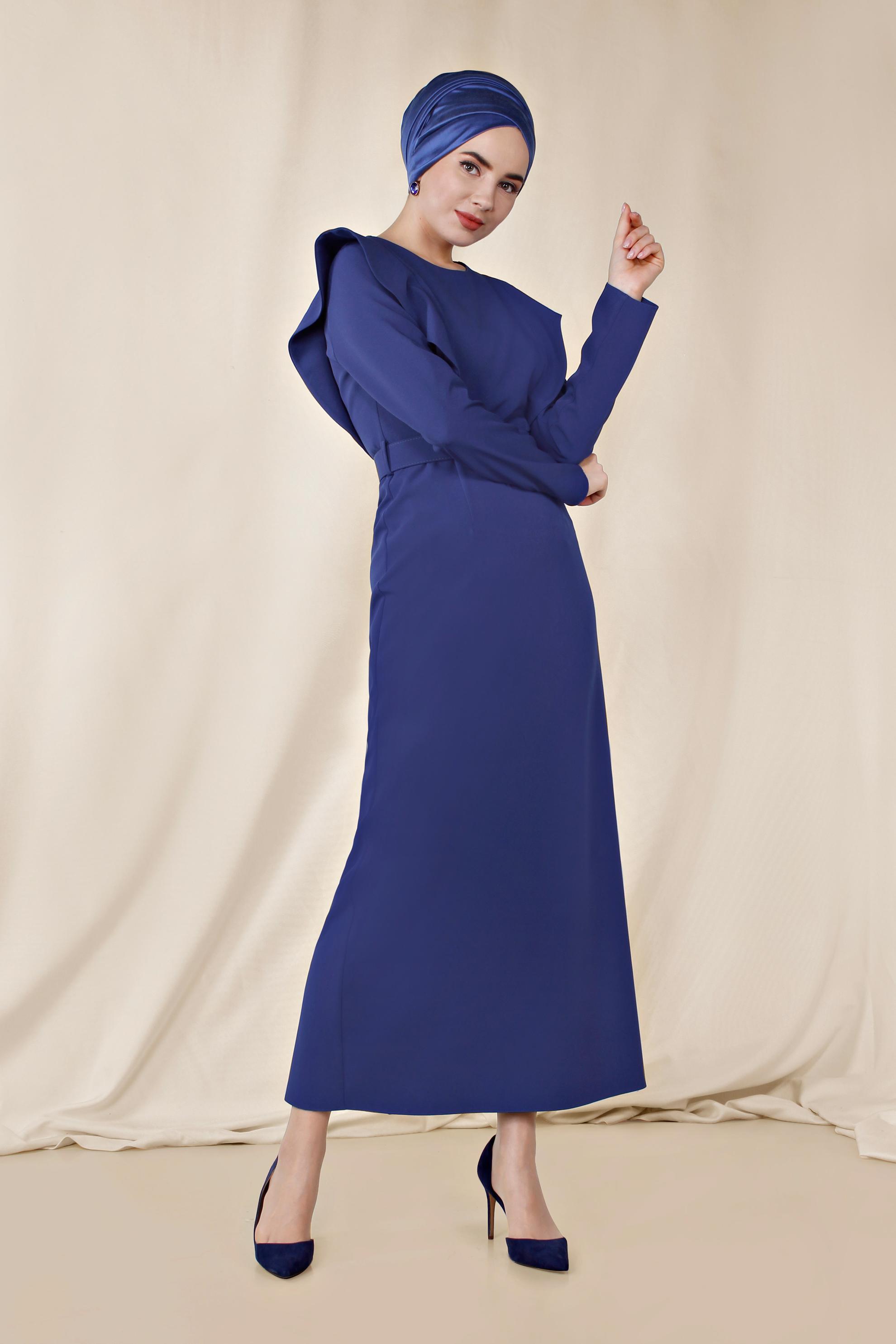 Tesettür giyim LACİVERT FIRFIR DETAYLI ELBİSE 4222