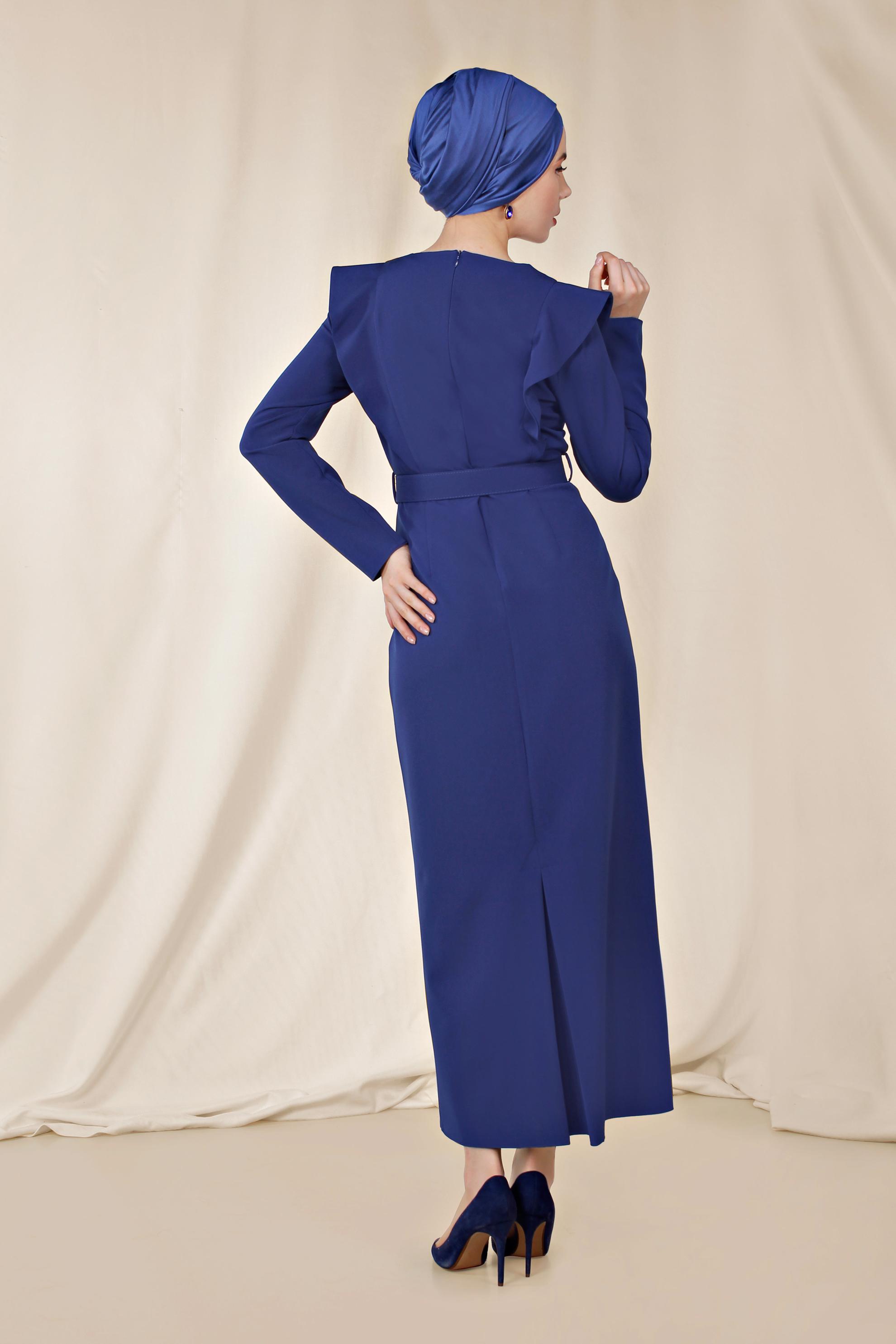 Tesettür giyim LACİVERT FIRFIR DETAYLI ELBİSE 4222