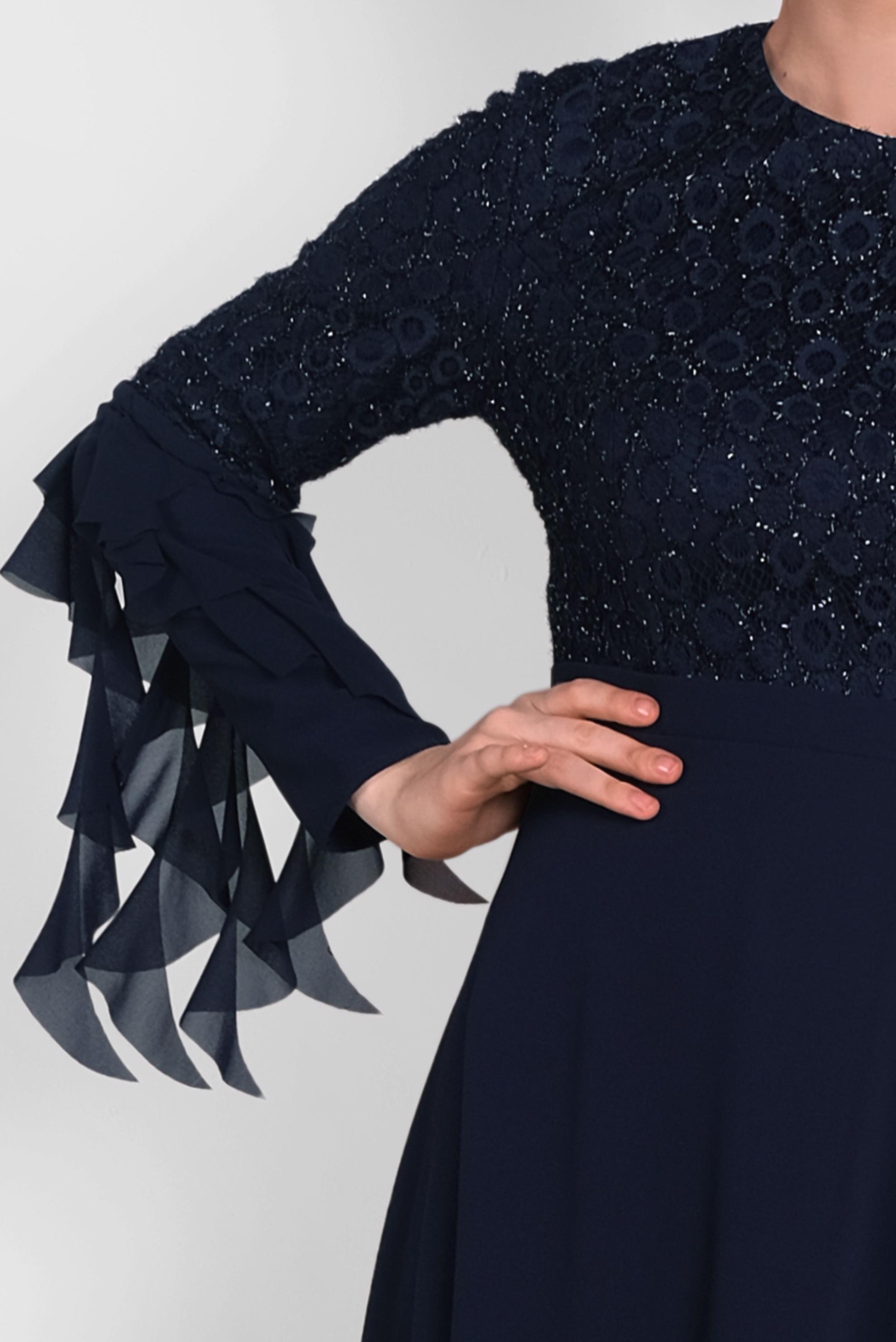 Tesettür giyim LACİVERT KOLARI ŞİFON DETAYLI  SİMLİ DANTEL ELBİSE 4224 