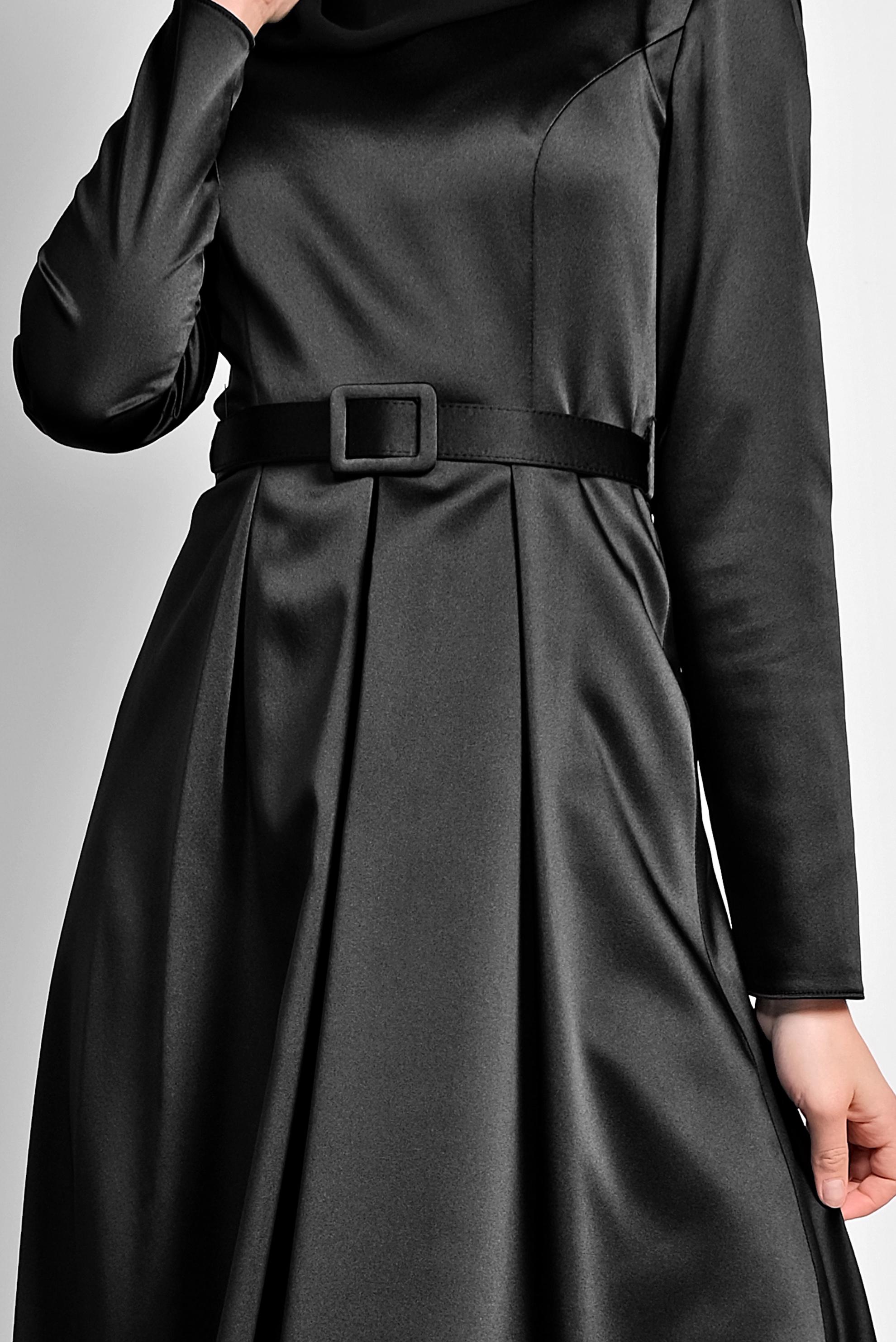 Tesettür giyim SİYAH KEMERLİ SATEN ELBİSE 4227