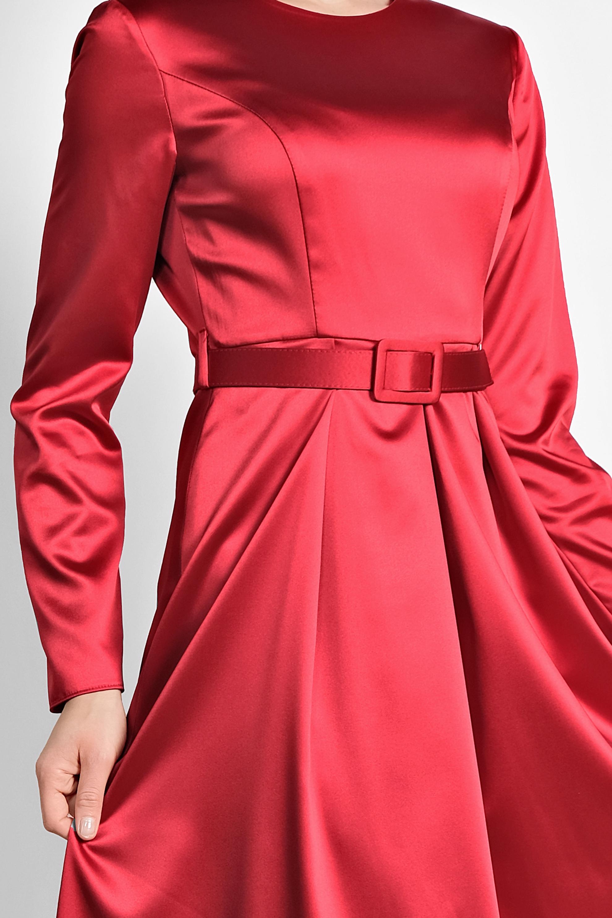 Tesettür giyim KIRMIZI KEMERLİ SATEN ELBİSE 4227