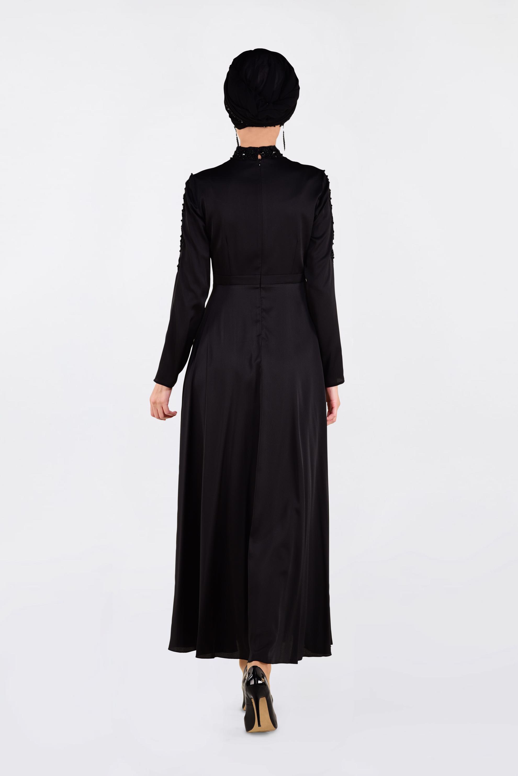 Tesettür giyim SİYAH NAKIŞLI ABİYE ELBİSE 4229 