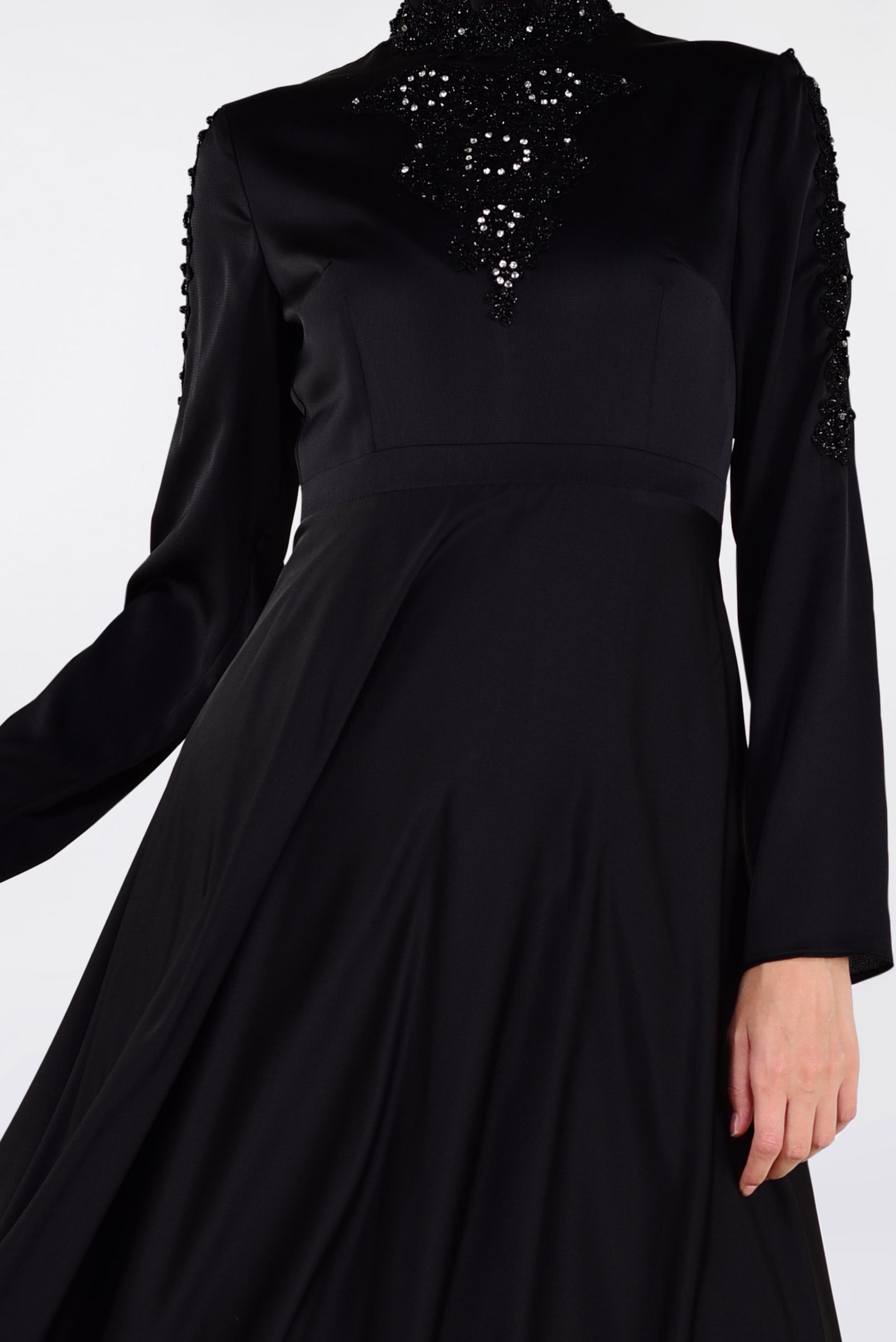 Tesettür giyim SİYAH NAKIŞLI ABİYE ELBİSE 4229 