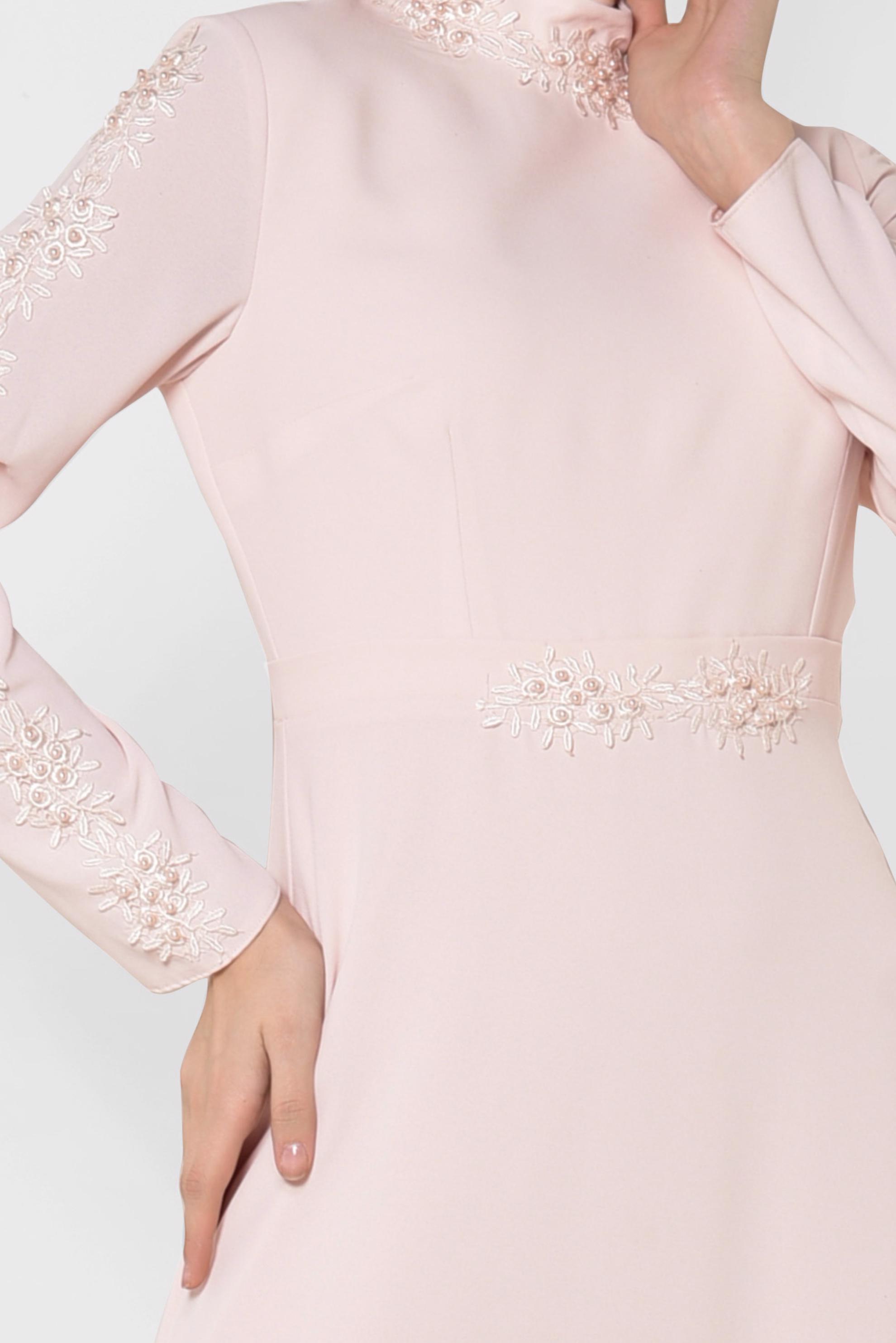 Tesettür giyim PUDRA GÜPÜR VE BONCUK DETAYLI ELBİSE 4258