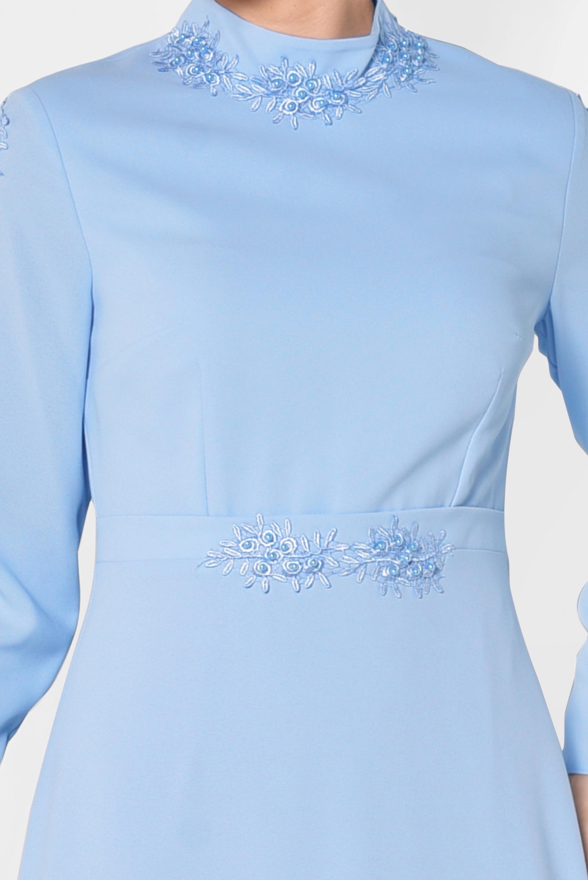 Tesettür giyim MAVİ GÜPÜR VE BONCUK DETAYLI ELBİSE 4258