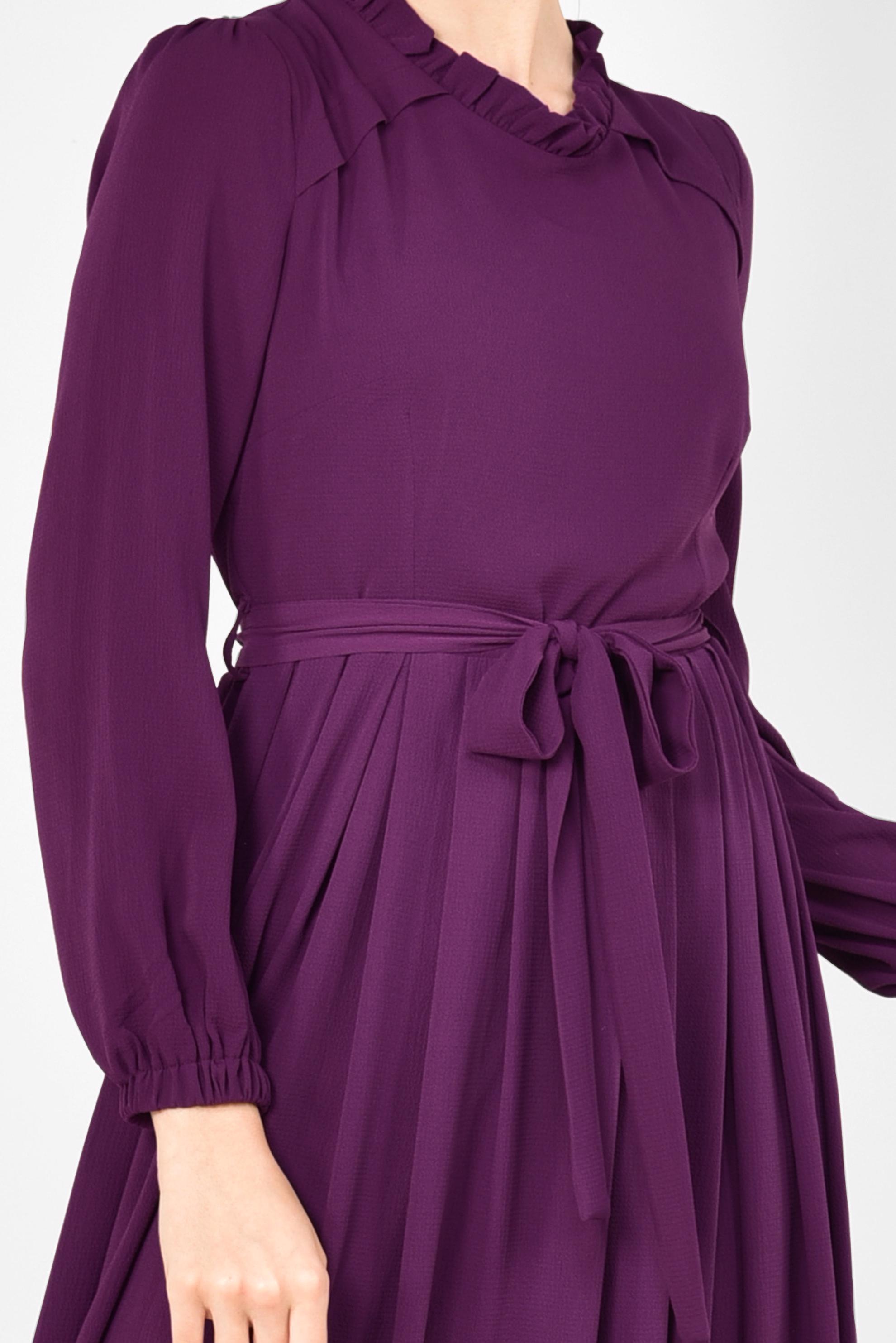 Tesettür giyim MOR PİLİSELİ KUŞAKLI ELBİSE 4261