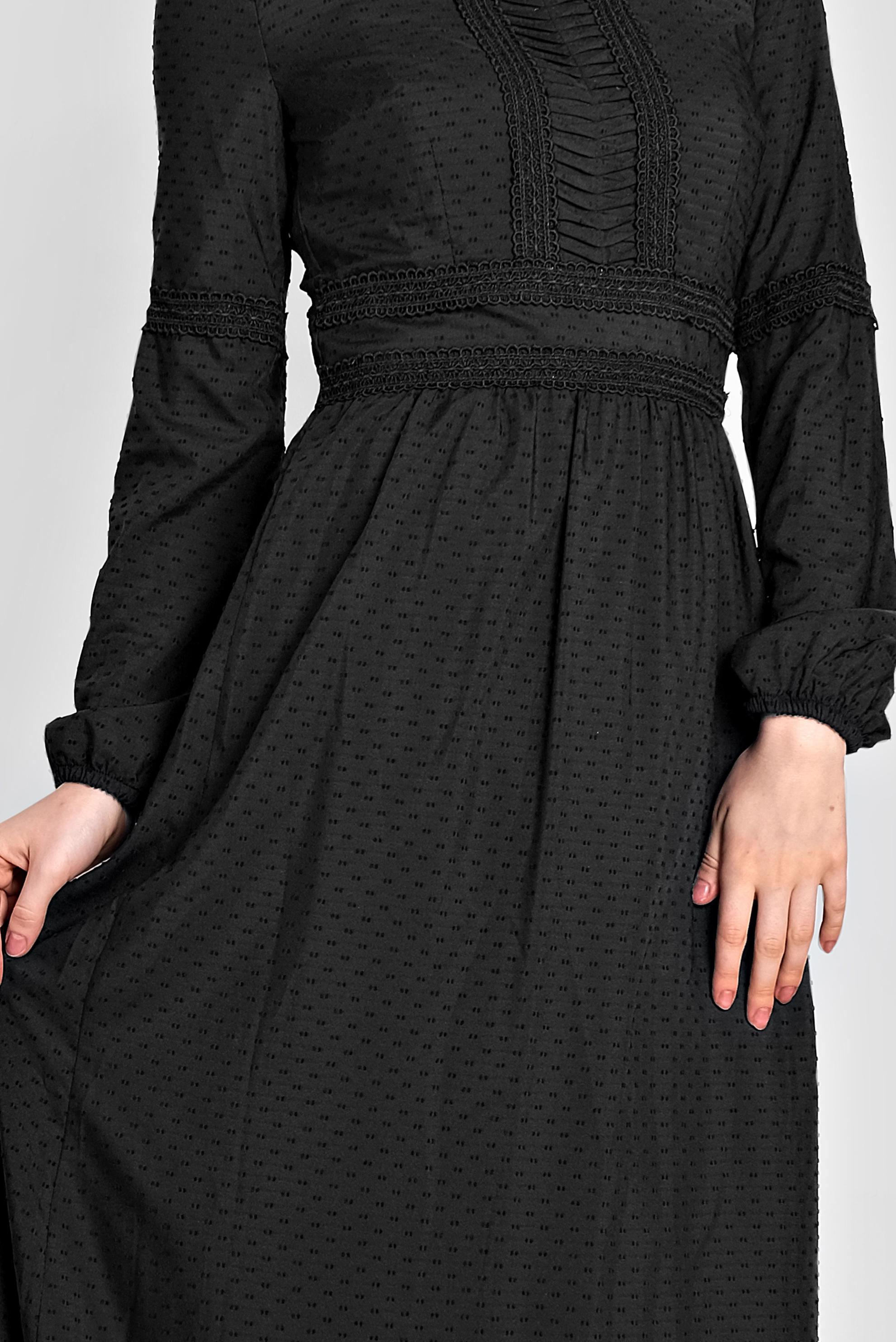 Tesettür giyim SİYAH BİLEKLERİ LASTİKLİ GÜPÜR DETAYLI ELBİSE 4278 