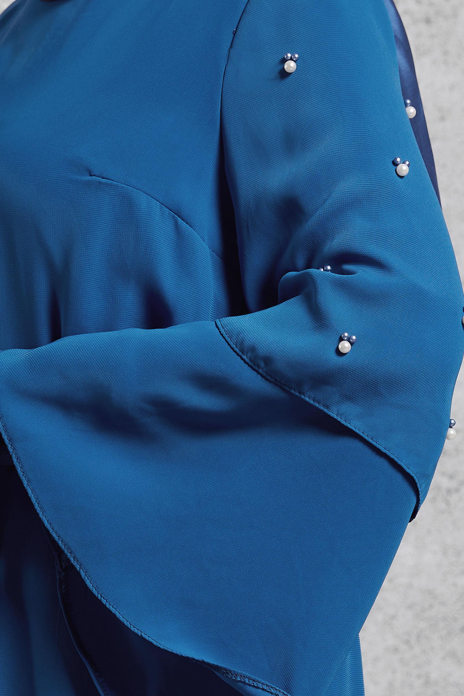 Tesettür giyim LACİVERT GENİŞ KOLLU BONCUKLU SALAŞ ELBİSE 4310