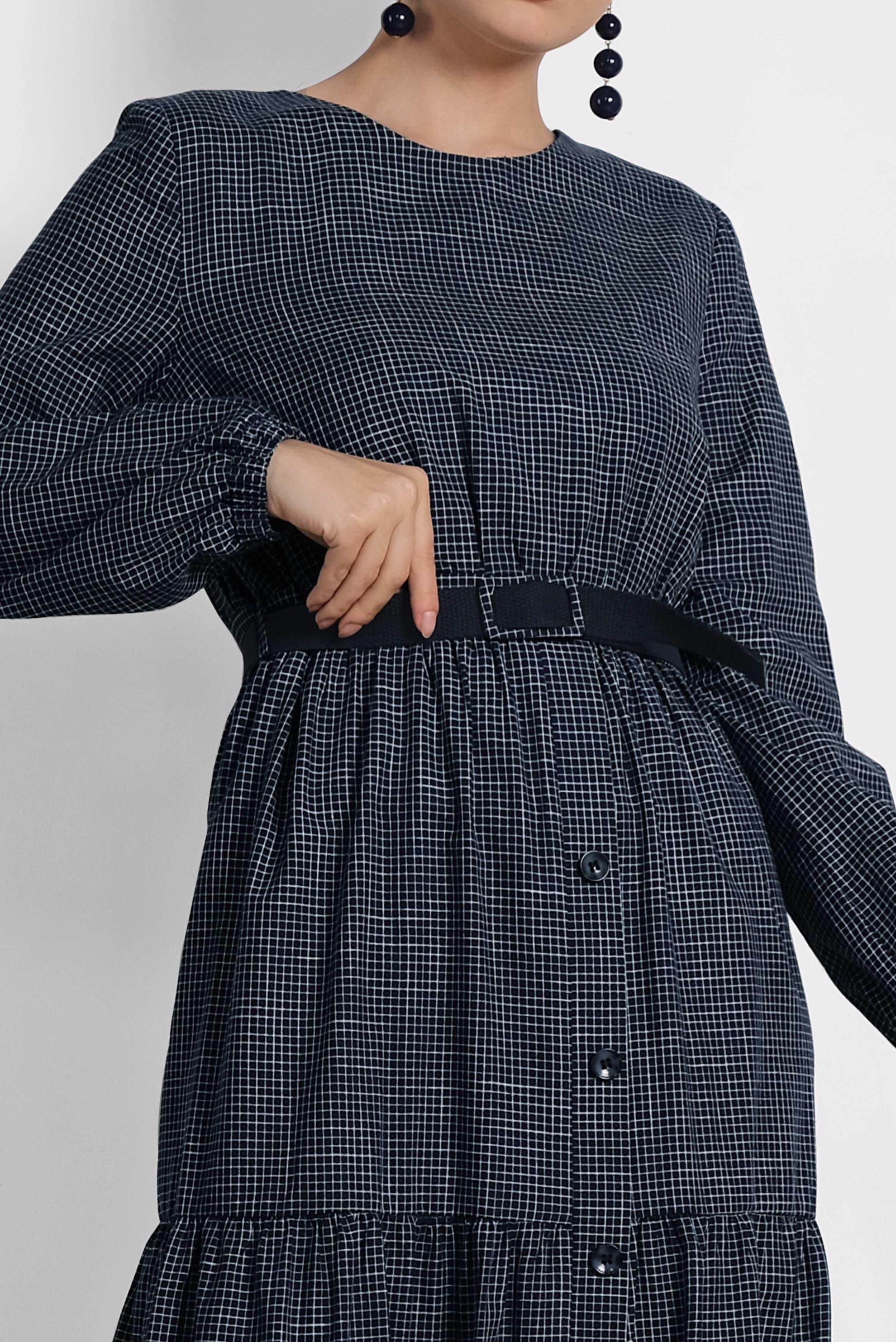 Tesettür giyim LACİVERT ÖNDEN DÜĞMELİ BELİ KEMERLİ ELBİSE 4335