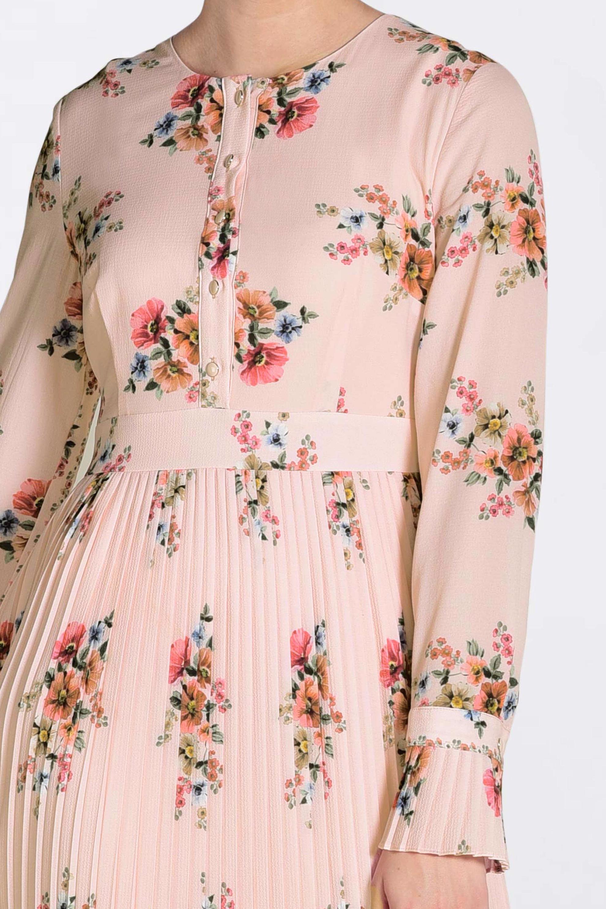 Tesettür giyim PUDRA ÇİÇEK DESENLİ PİLİSELİ ELBİSE 4342