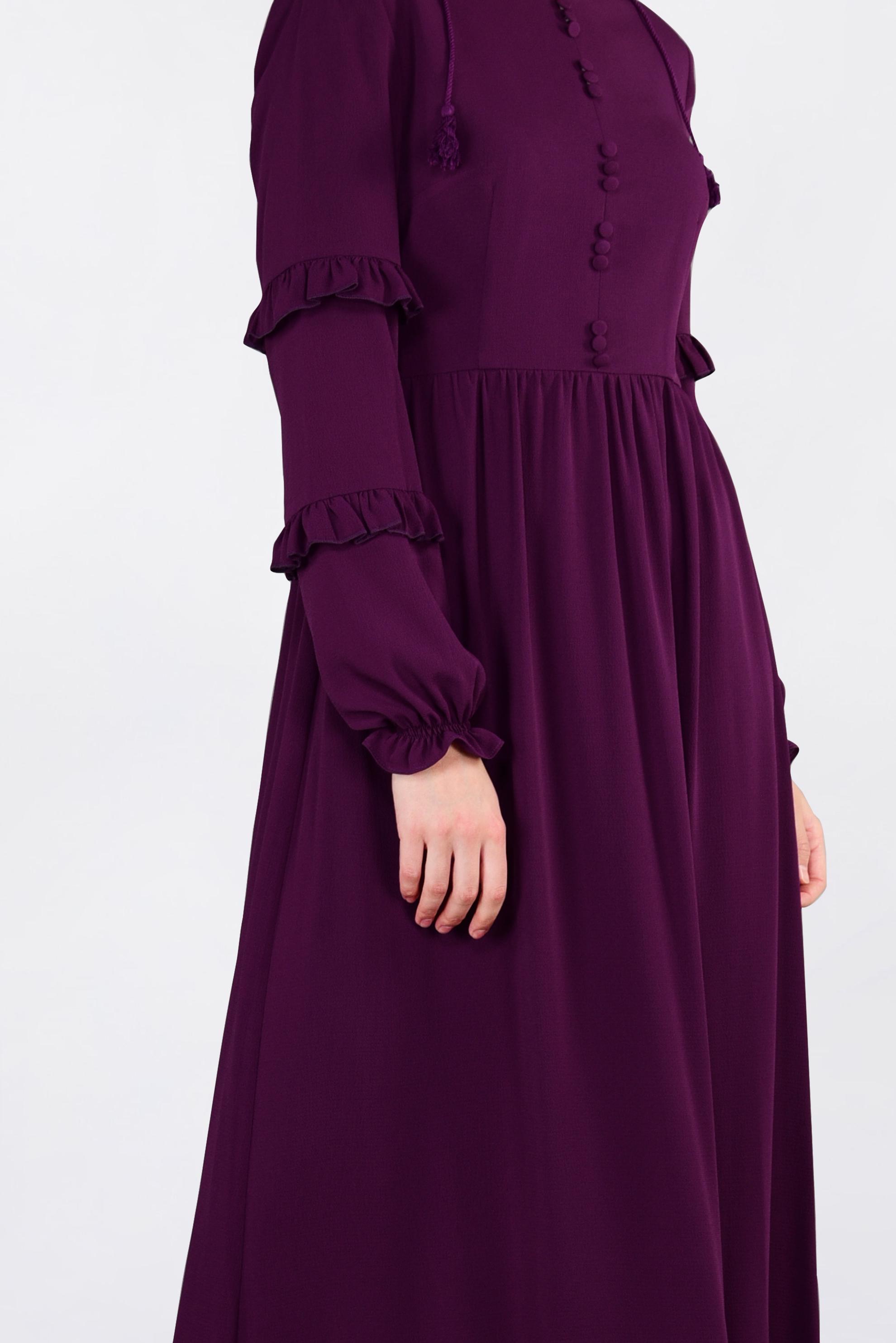 Tesettür giyim MOR DÜĞME DETAYLI FIRFIRLI ELBİSE 4357 