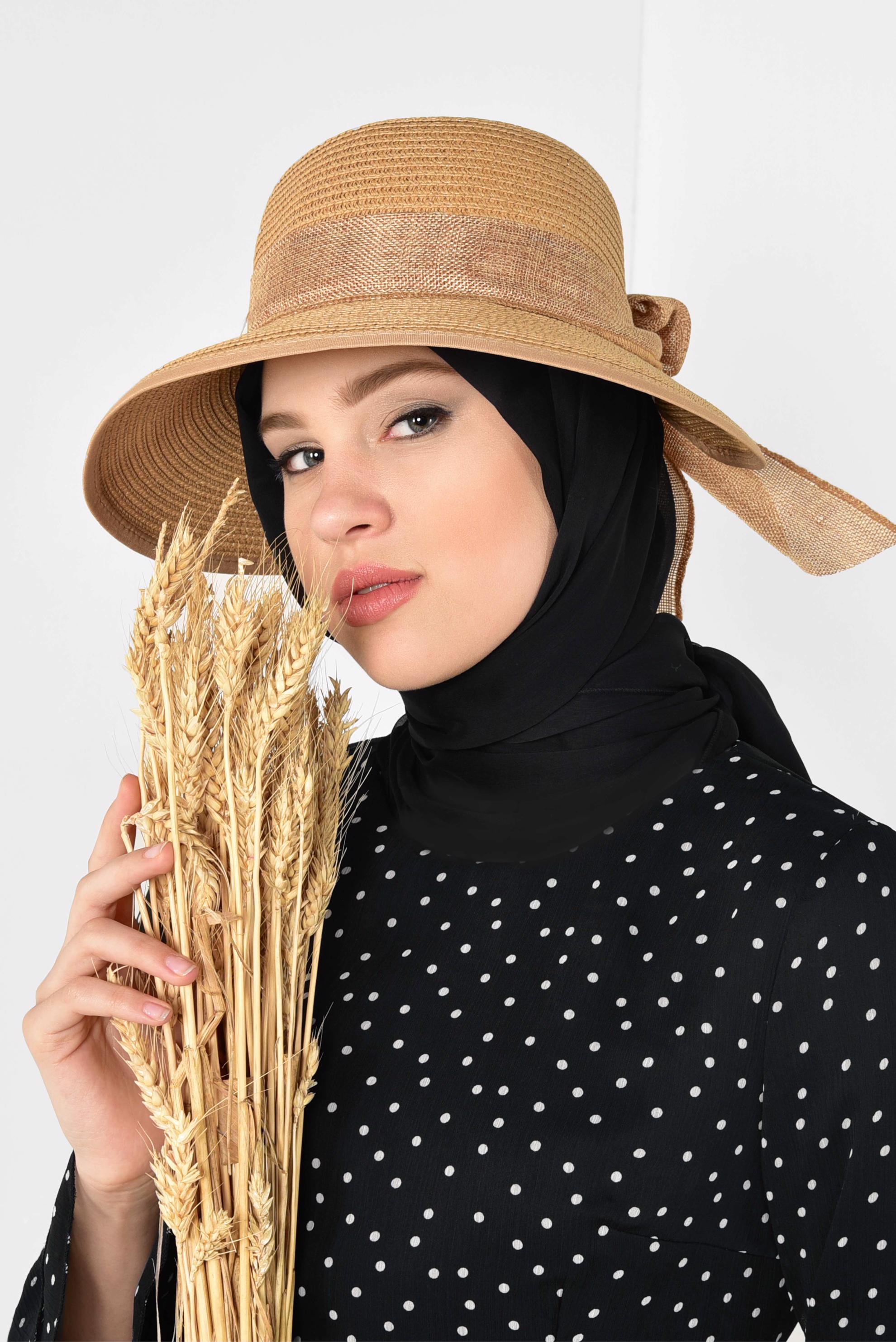 Tesettür giyim SİYAH DANTEL DETAYLI PUANTİYELİ ELBİSE  4392